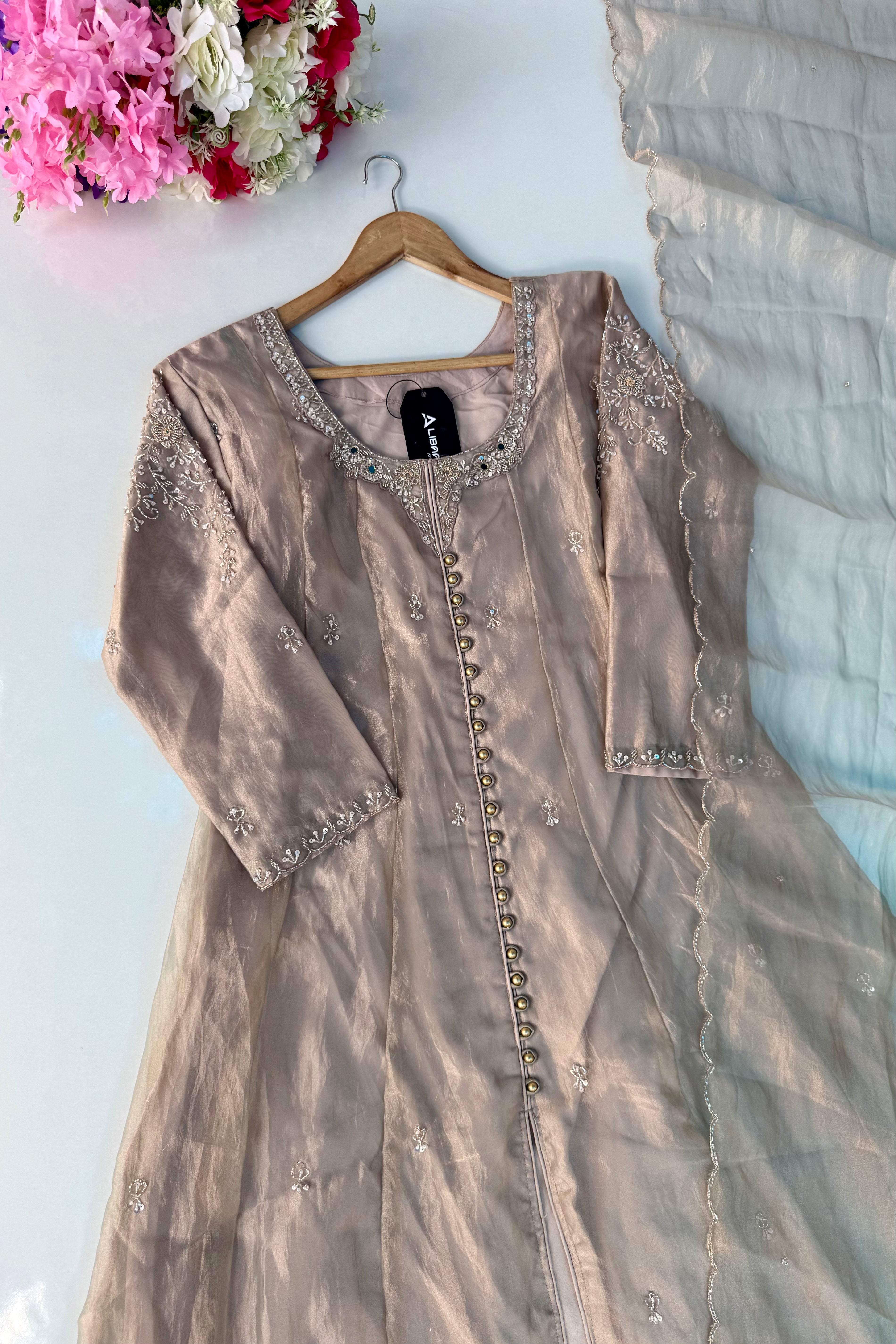 ✨Aiyana- Eid Special Crushed Tissue Heavy Handwork Anarkali Suit