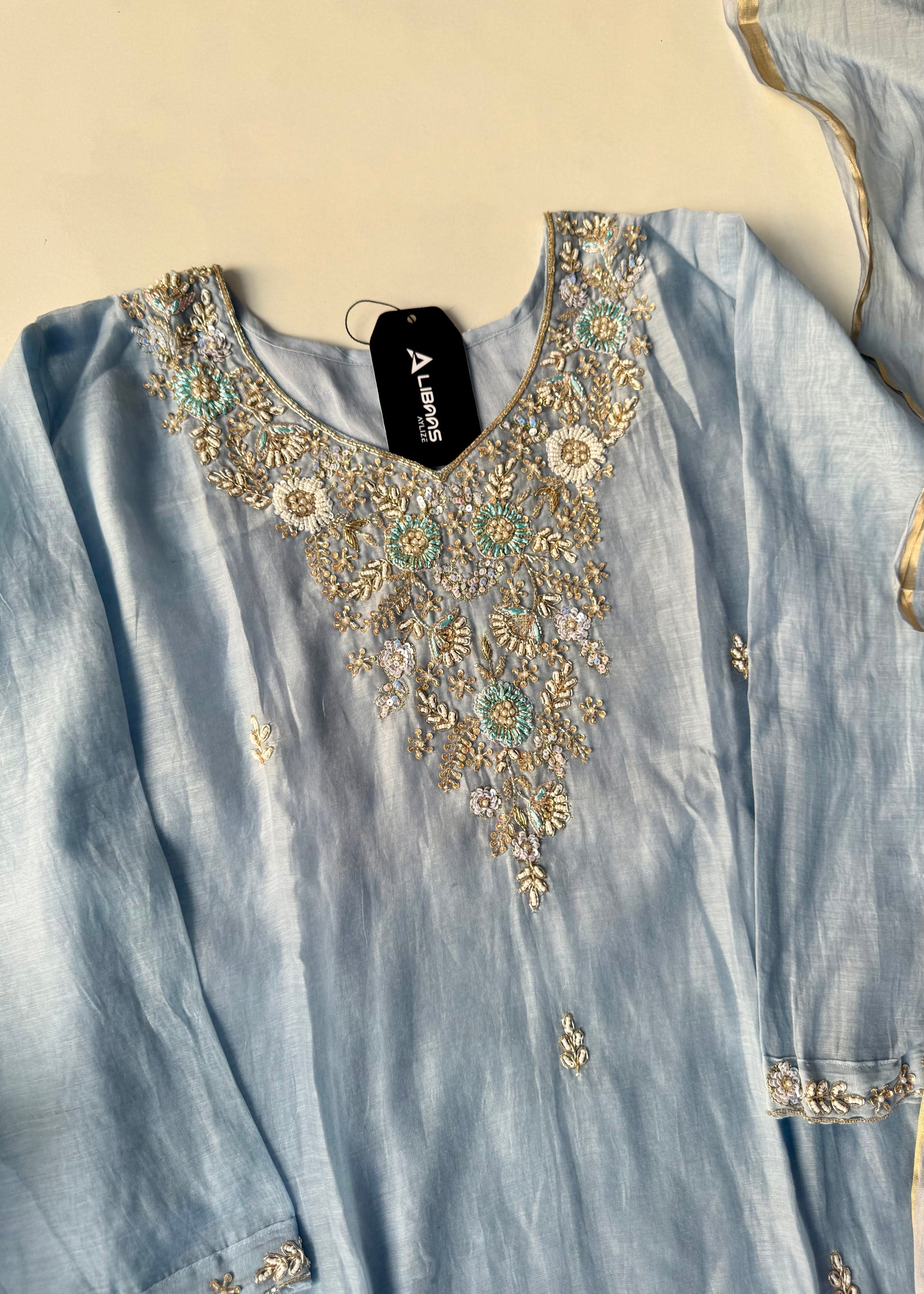 “Rania” Trending Ethnic Wear Powder Blue Mul Chanderi Kurta Set