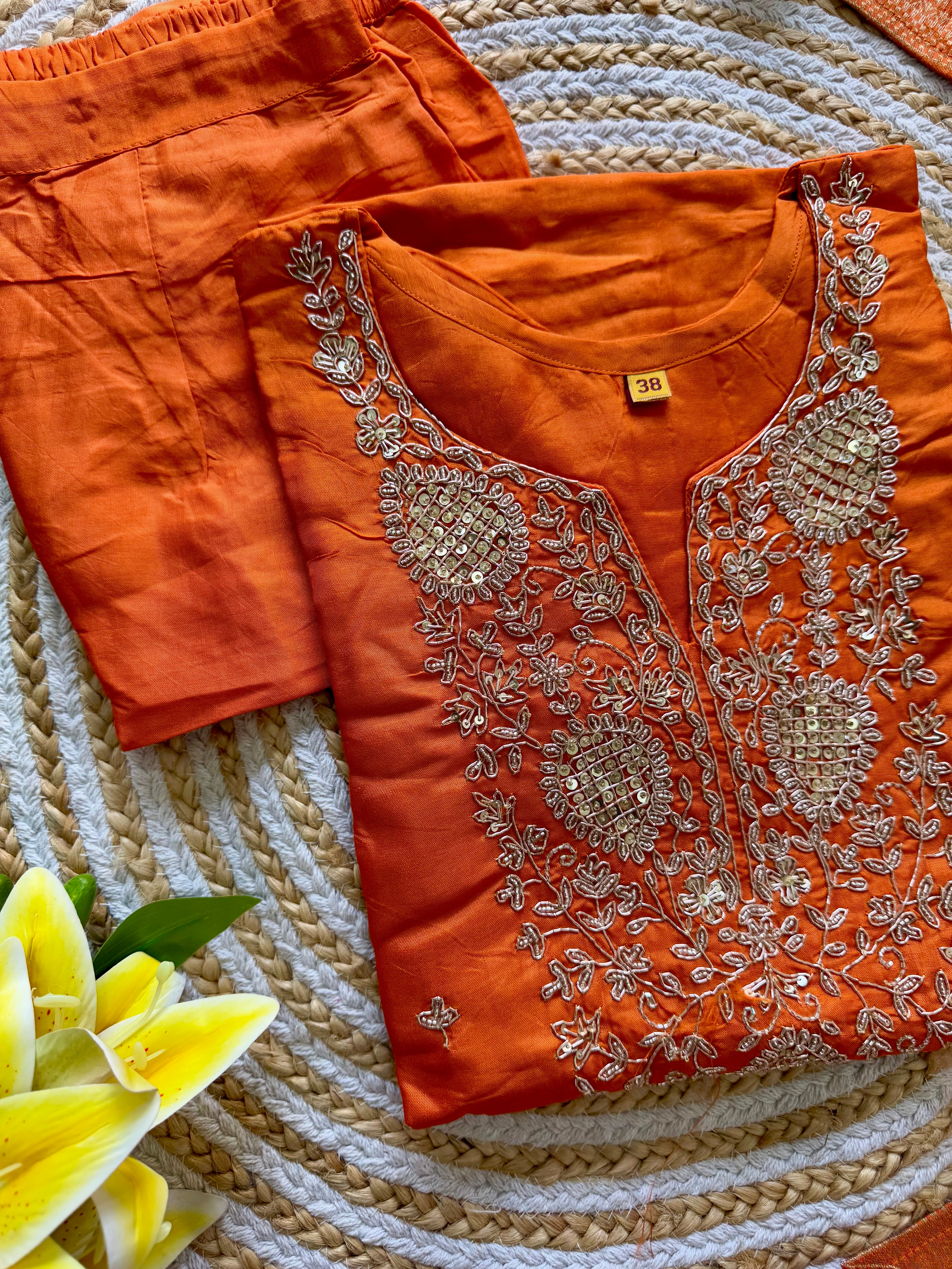 "Safiina" Beautiful orange shade dola silk kurti bottom with dupatta set 🛍️