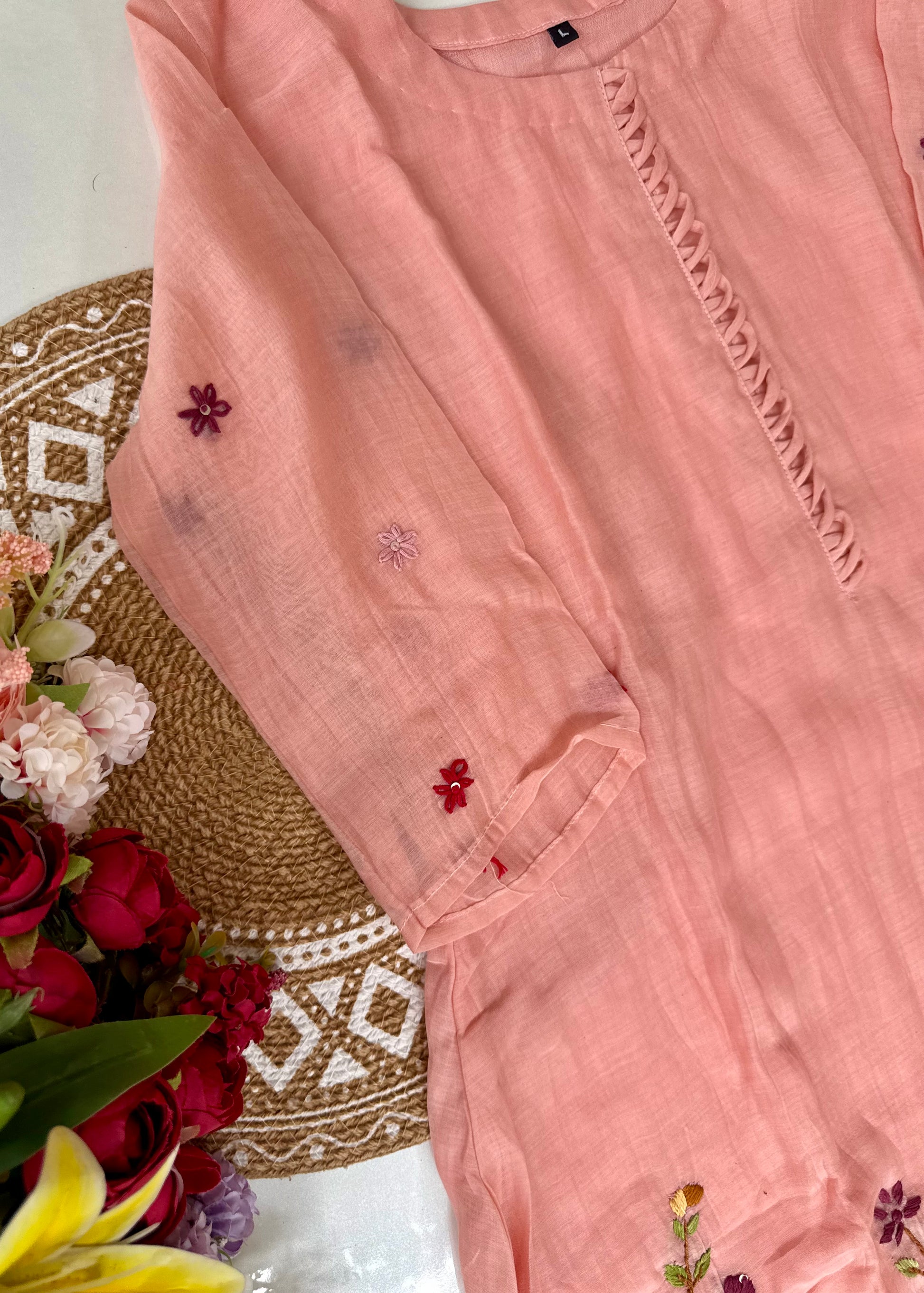 “Thread” Premium Mauve pink Mul Chanderi A Line kurta set