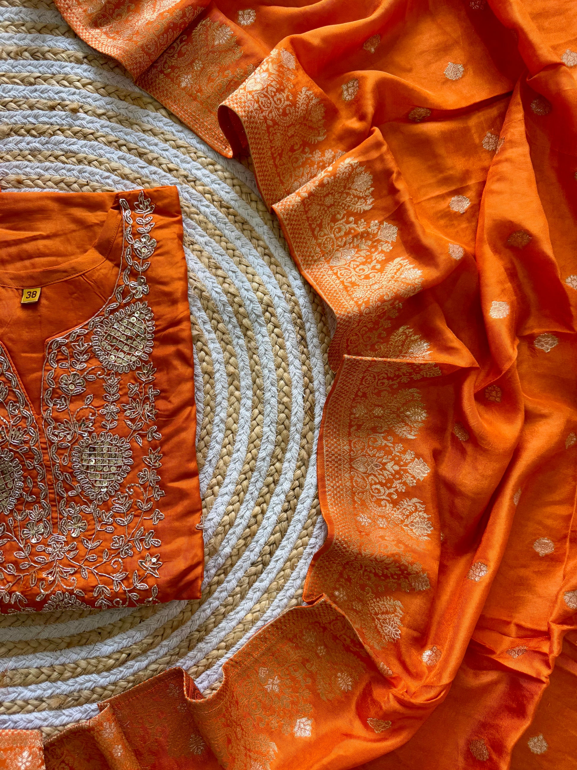 "Safiina" Beautiful orange shade dola silk kurti bottom with dupatta set 🛍️