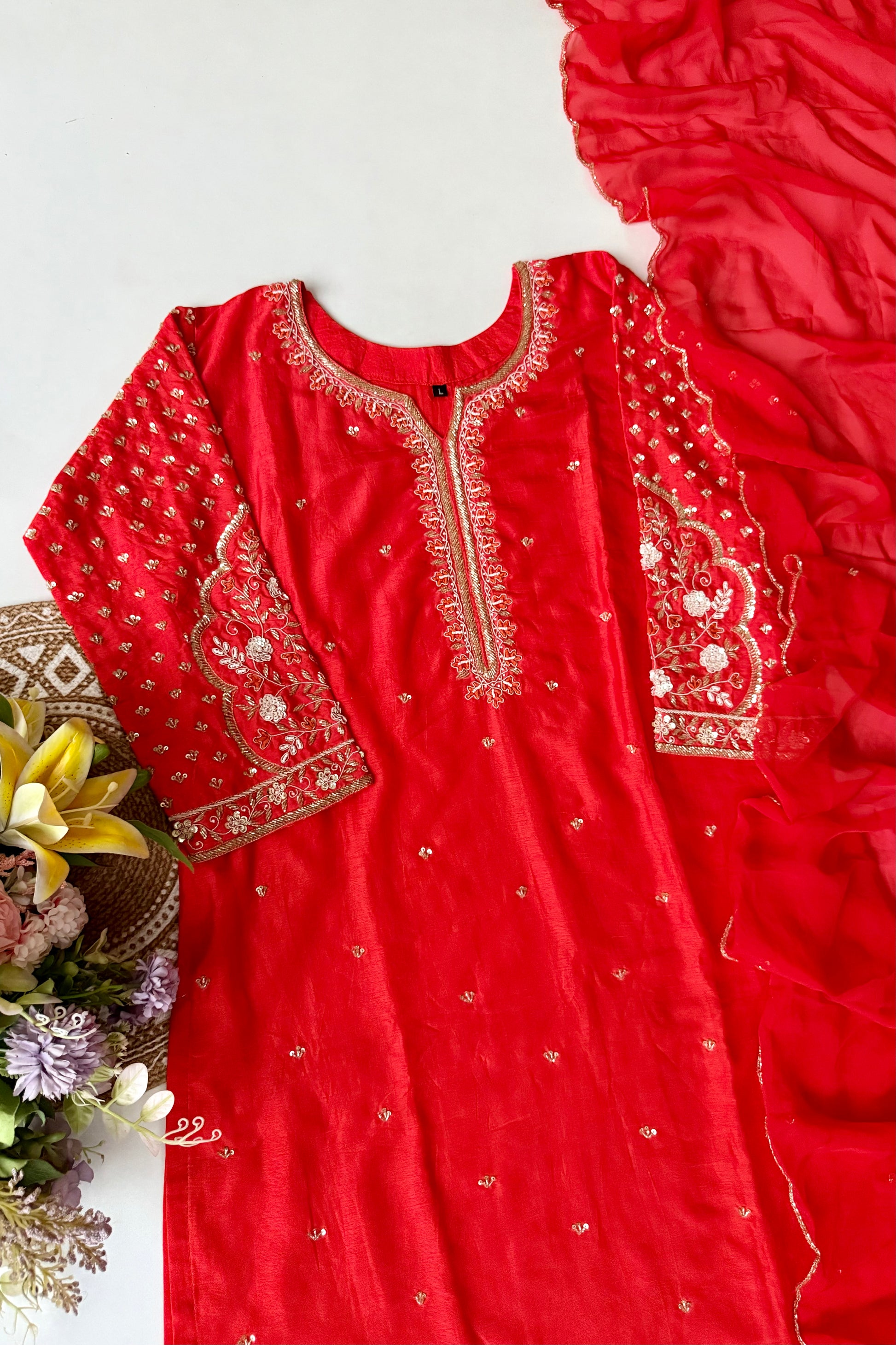 “Aayza ” Partywear Orange heavy handwork Dola Silk Kurta Set