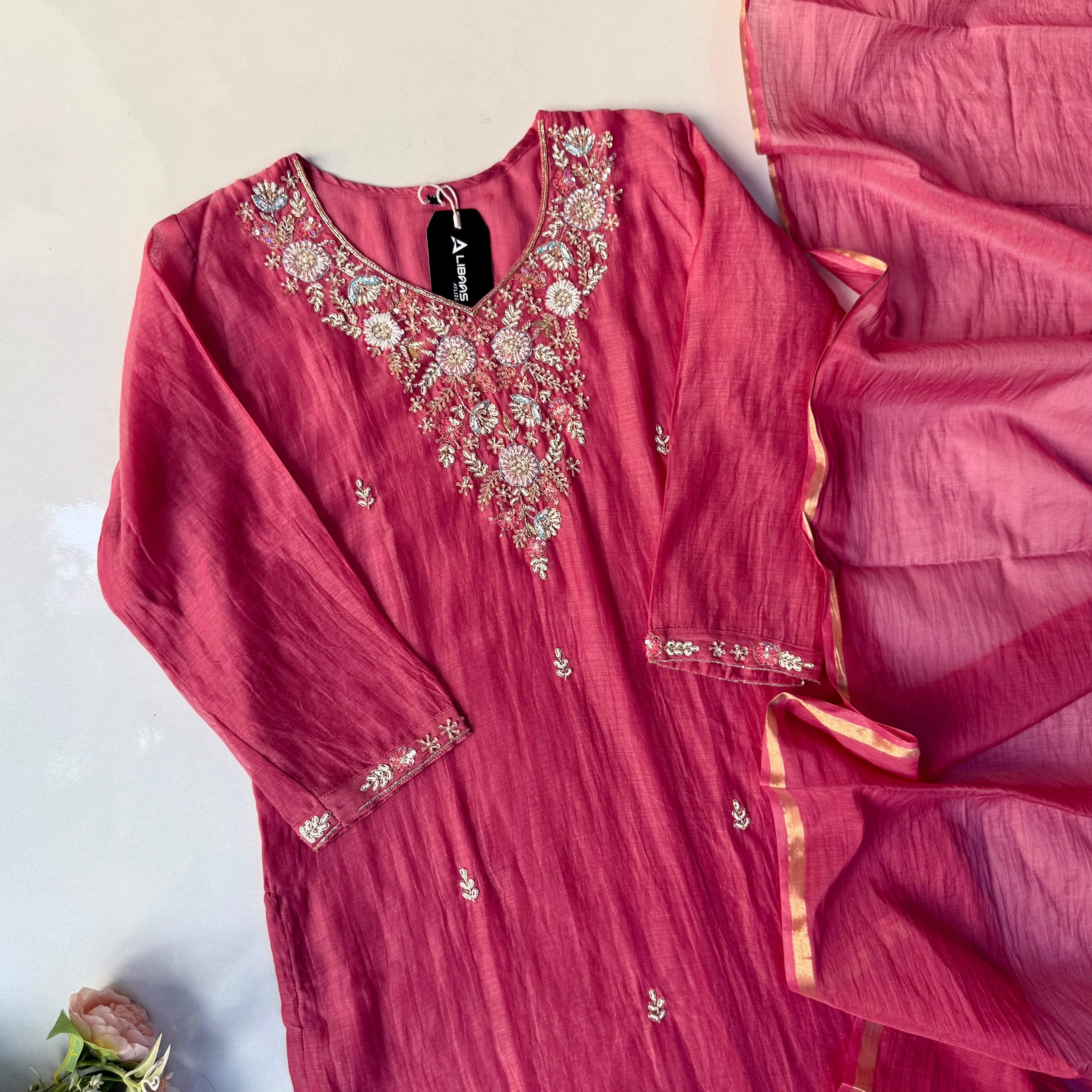 “Rania” Trending Ethnic Wear Deep Rose Pink Mul Chanderi Kurta Set