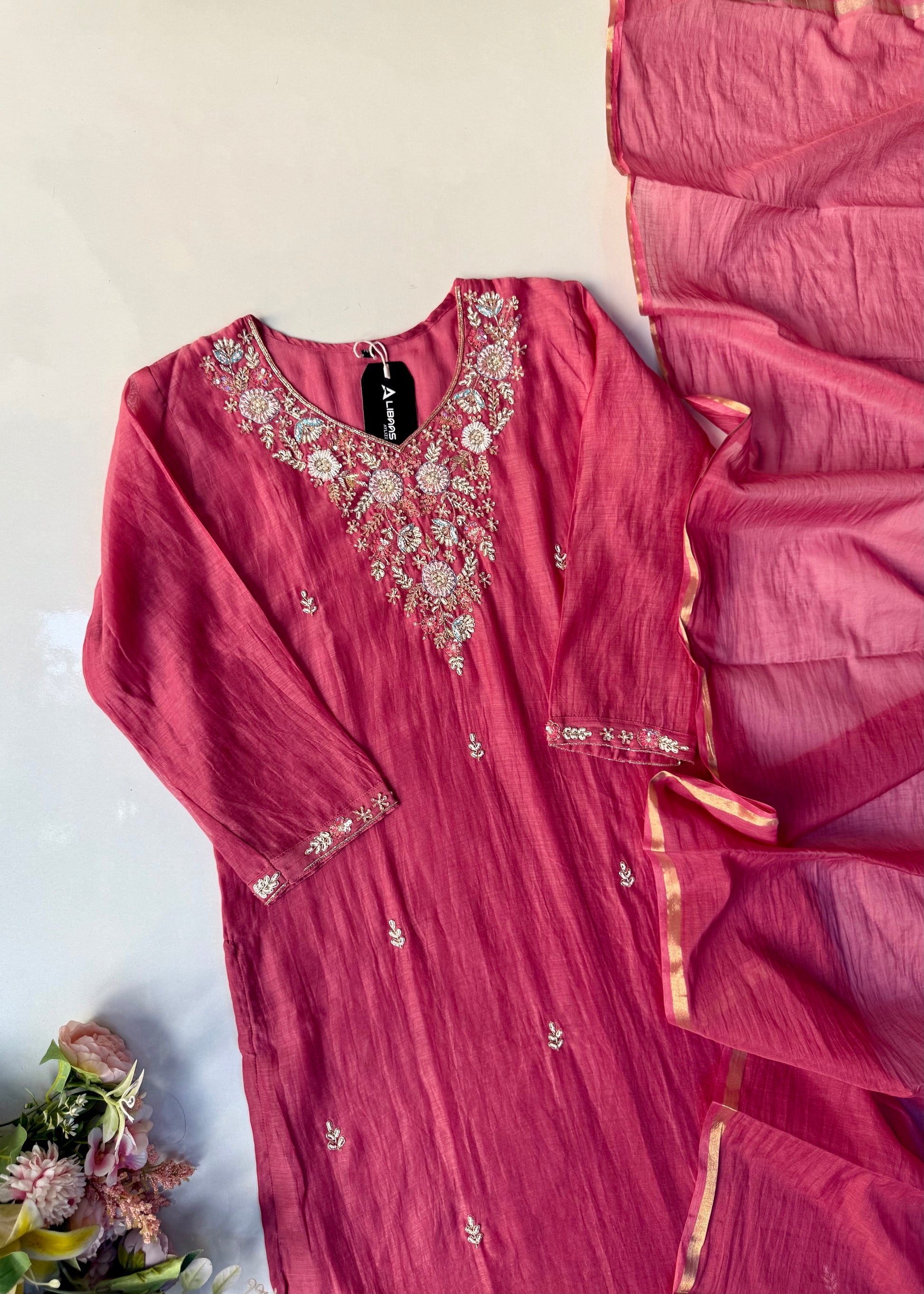 “Rania” Trending Ethnic Wear Deep Rose Pink Mul Chanderi Kurta Set