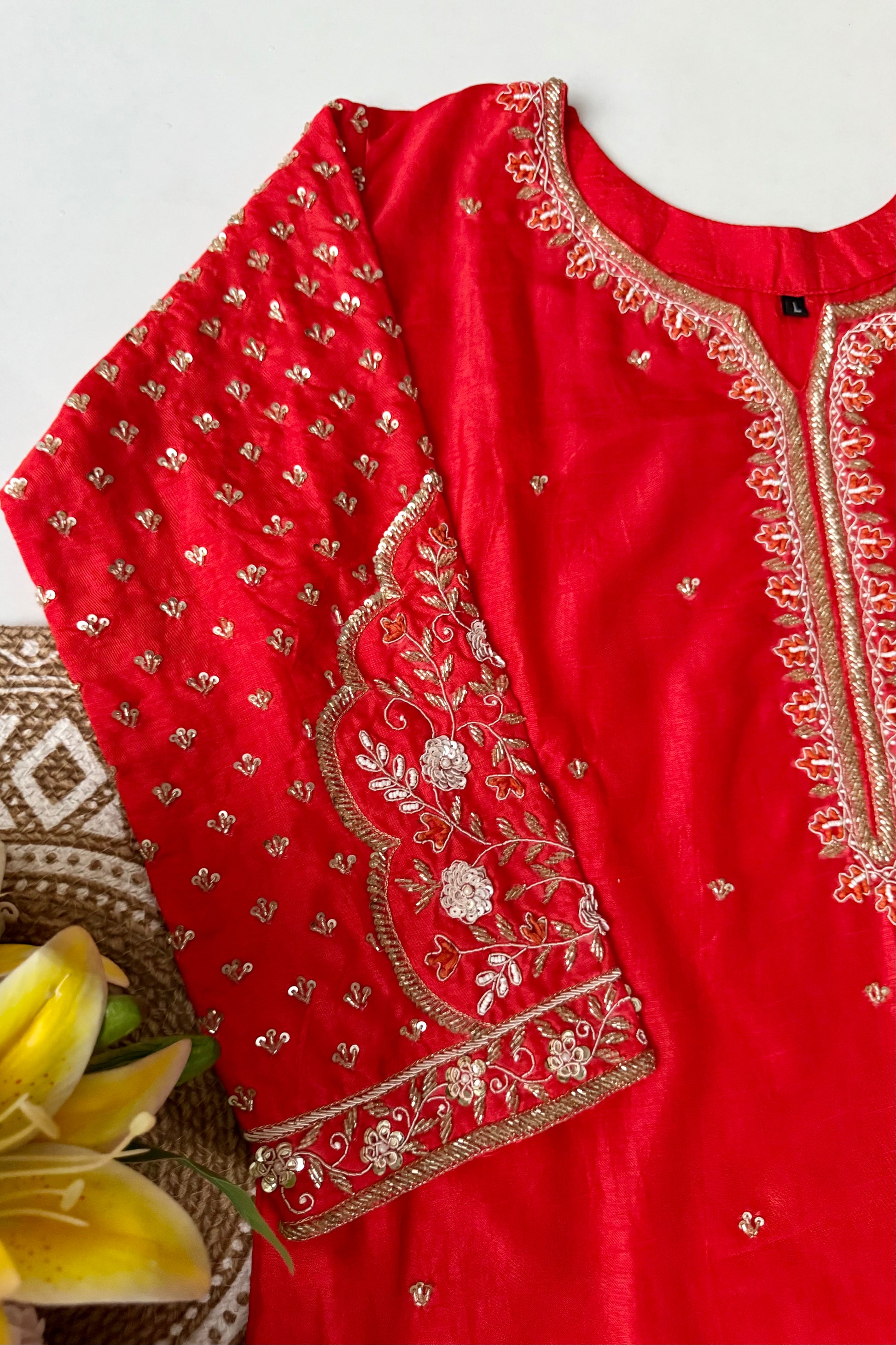 “Aayza ” Partywear Orange heavy handwork Dola Silk Kurta Set
