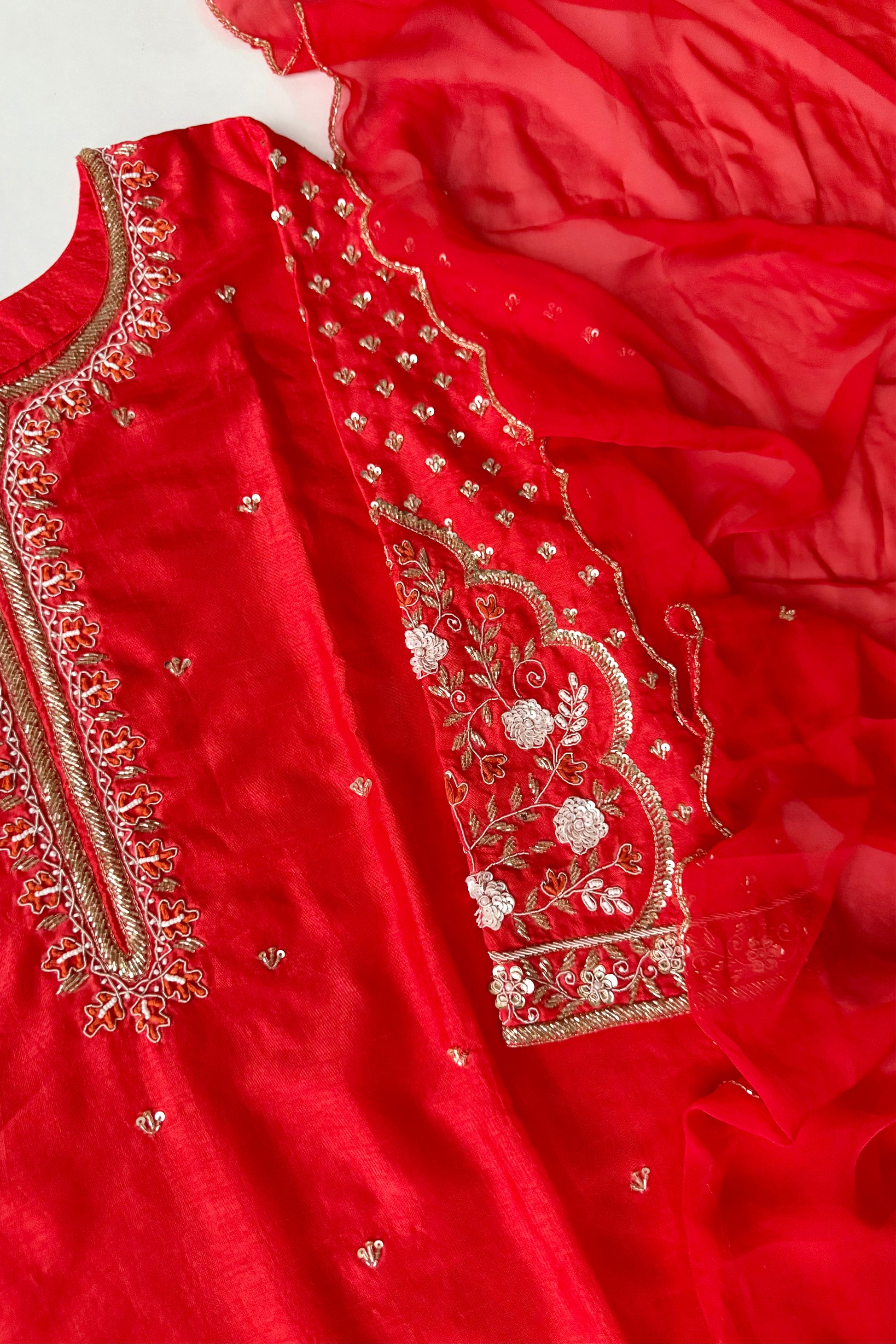 “Aayza ” Partywear Orange heavy handwork Dola Silk Kurta Set