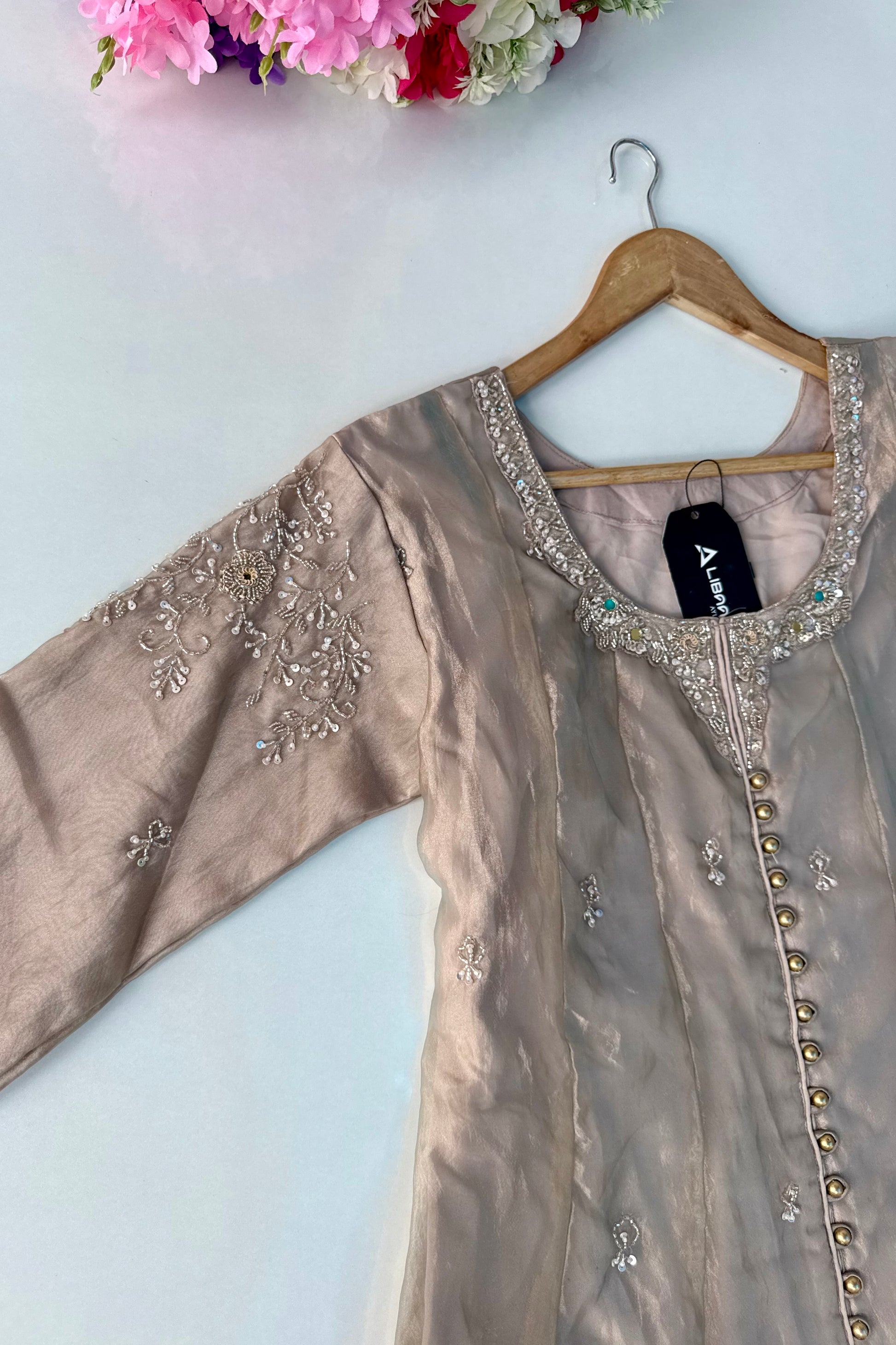 ✨Aiyana- Eid Special Crushed Tissue Heavy Handwork Anarkali Suit