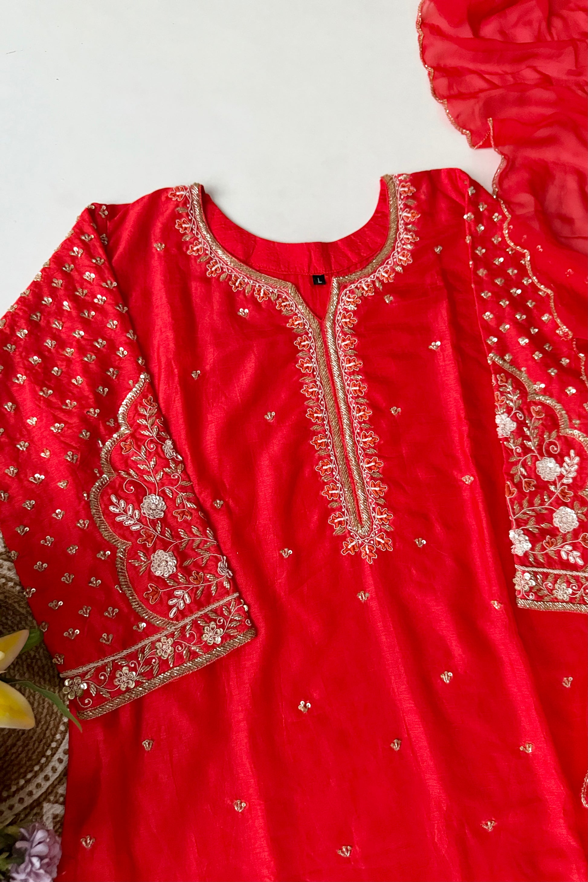 “Aayza ” Partywear Orange heavy handwork Dola Silk Kurta Set