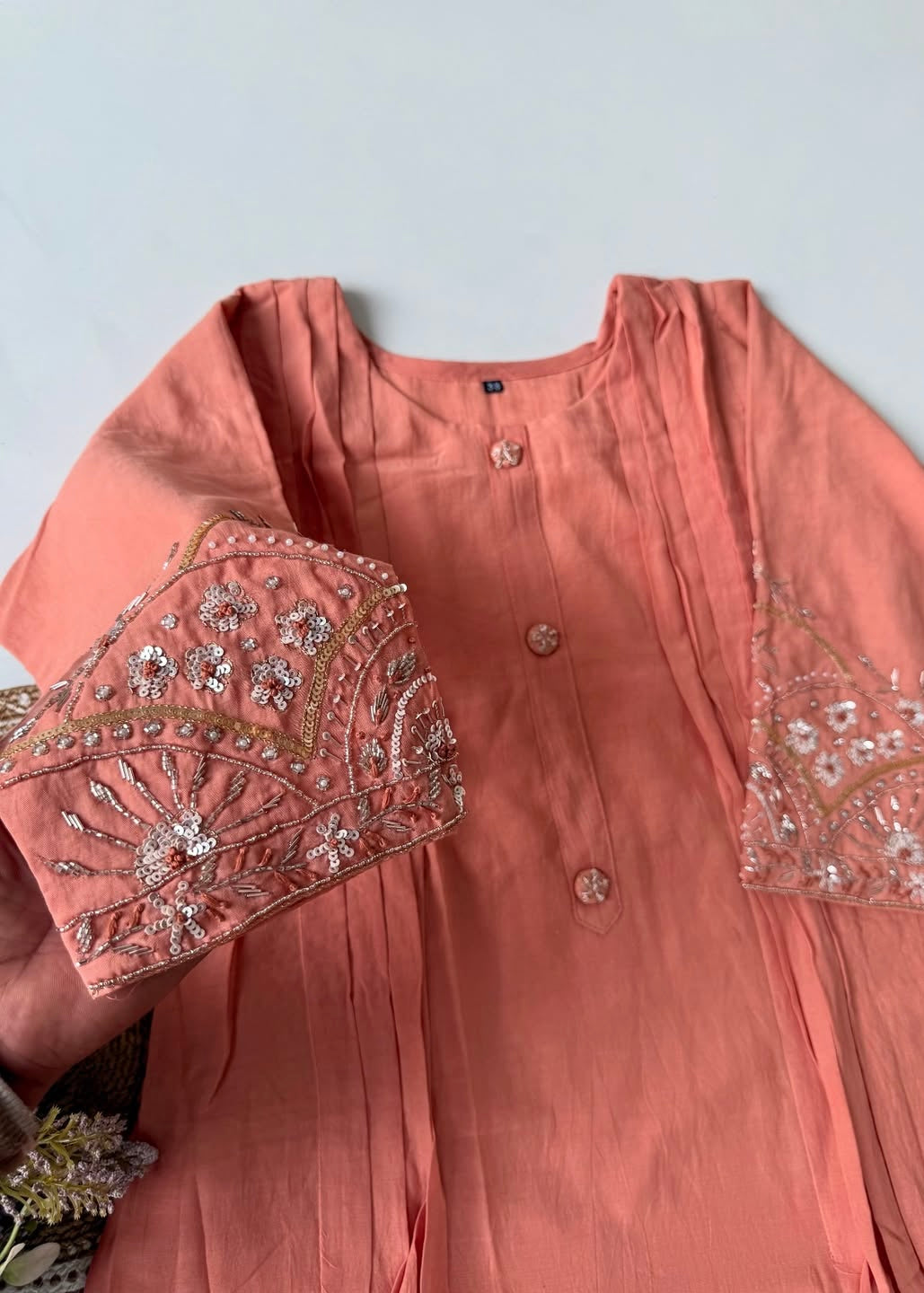 “Bindiya” Deep Rose Mul Chanderi handwork kurta set