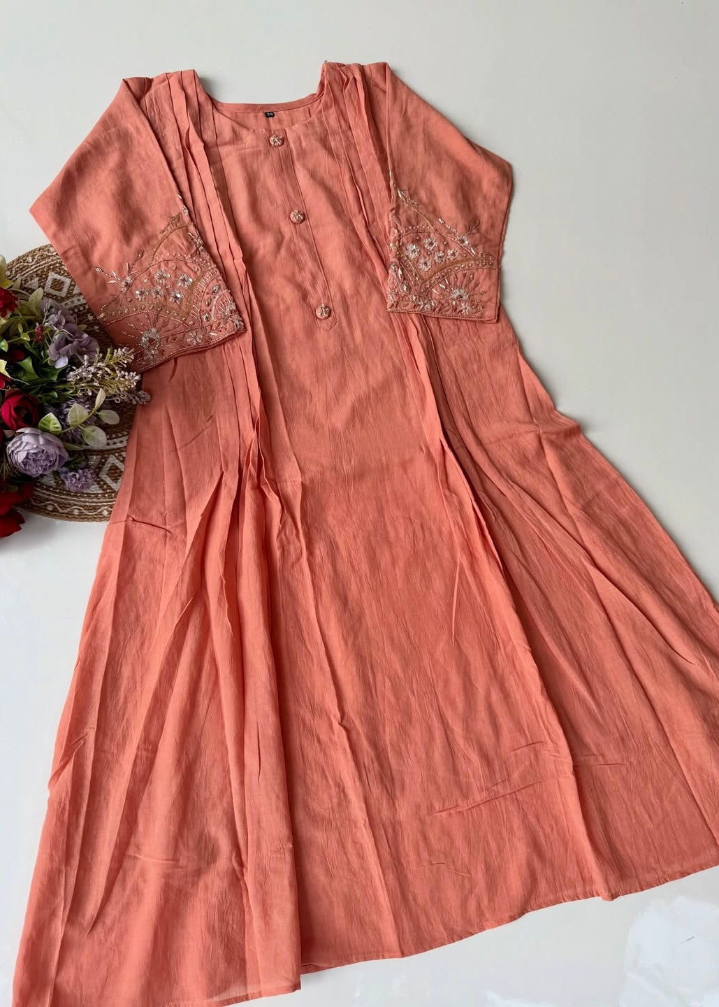 “Bindiya” Deep Rose Mul Chanderi handwork kurta set