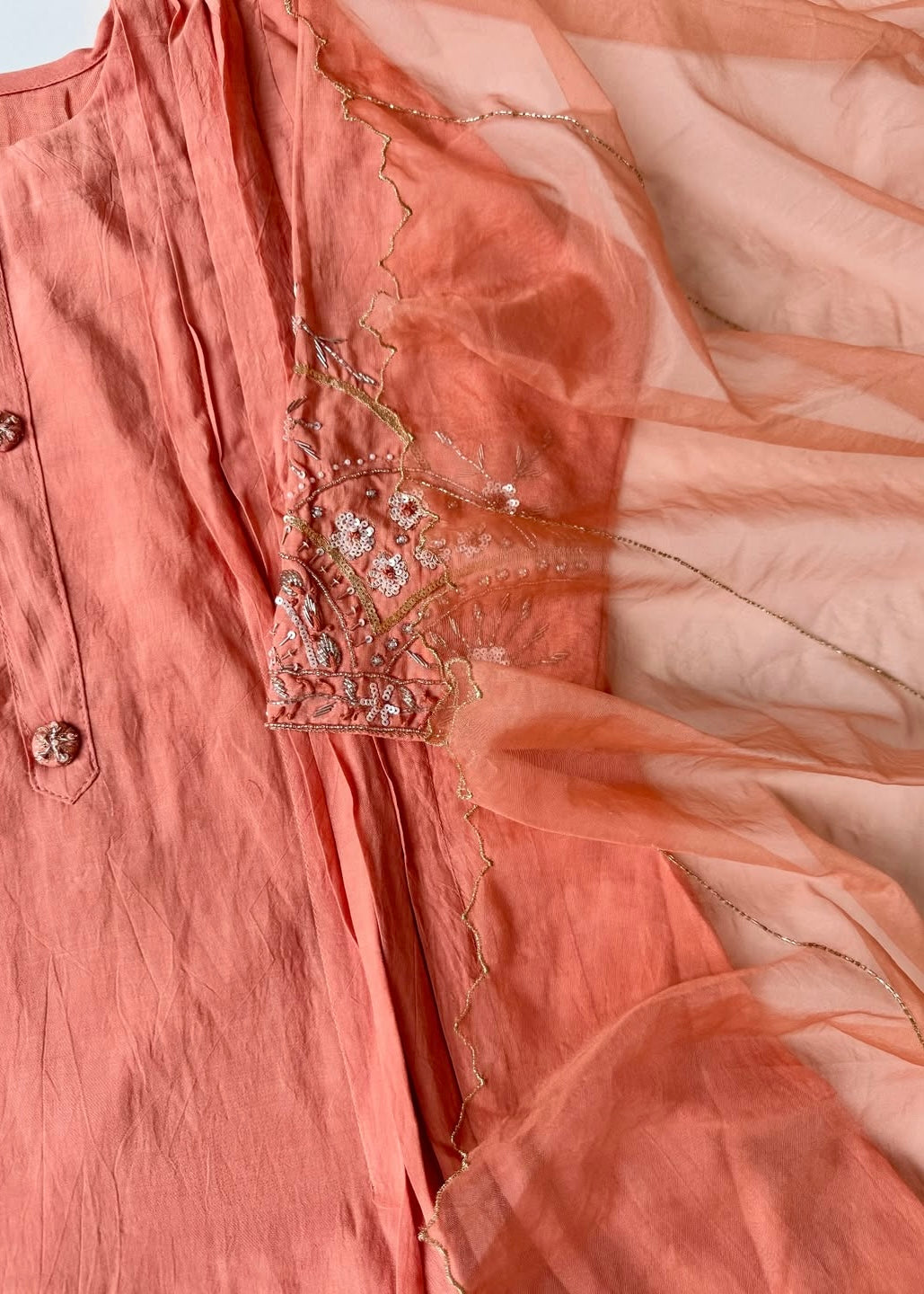 “Bindiya” Deep Rose Mul Chanderi handwork kurta set
