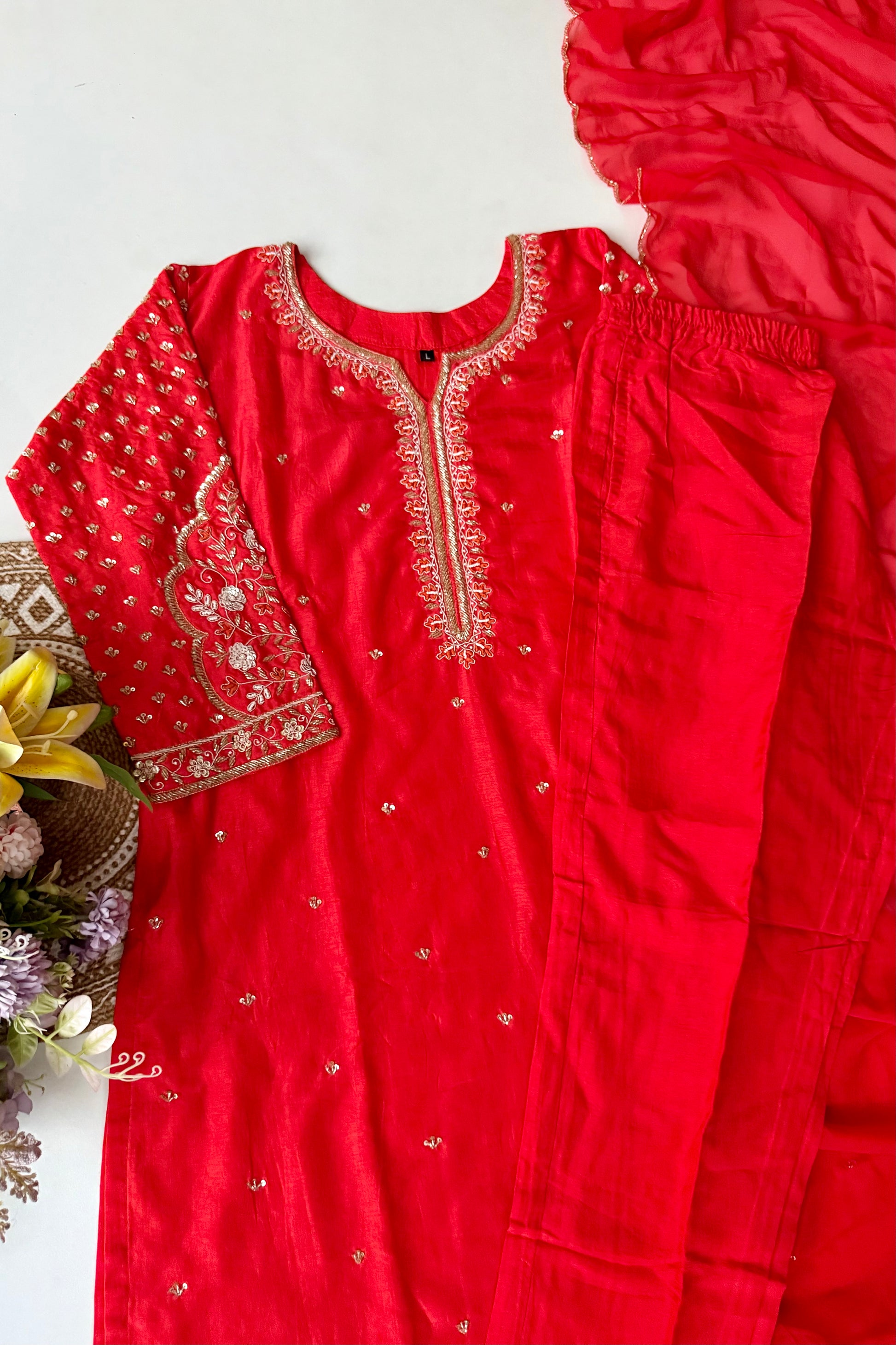 “Aayza ” Partywear Orange heavy handwork Dola Silk Kurta Set