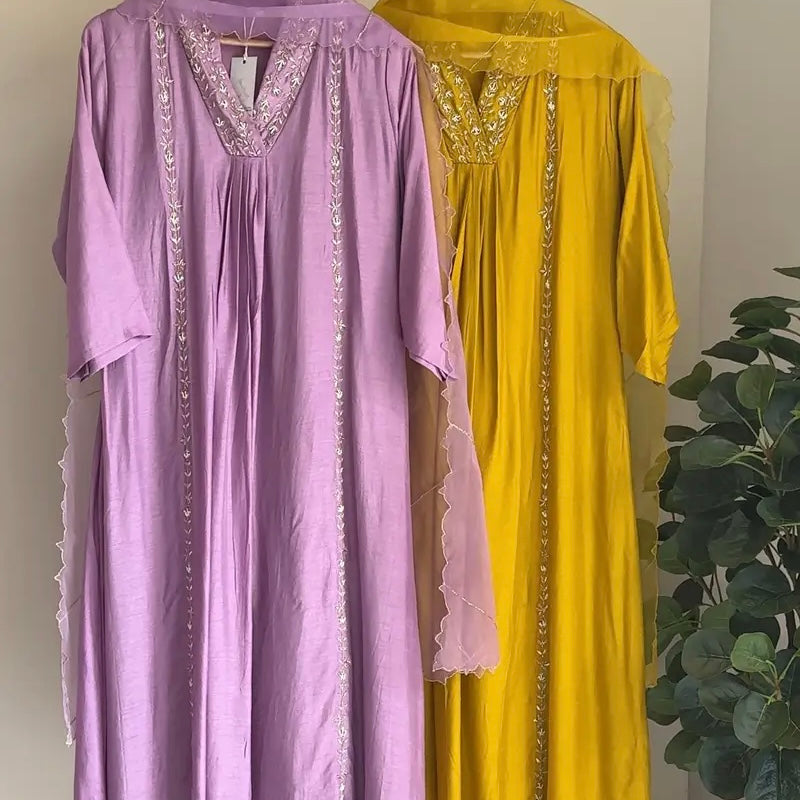 ✨Eira- Heavy handwork Dola silk A line kurti set