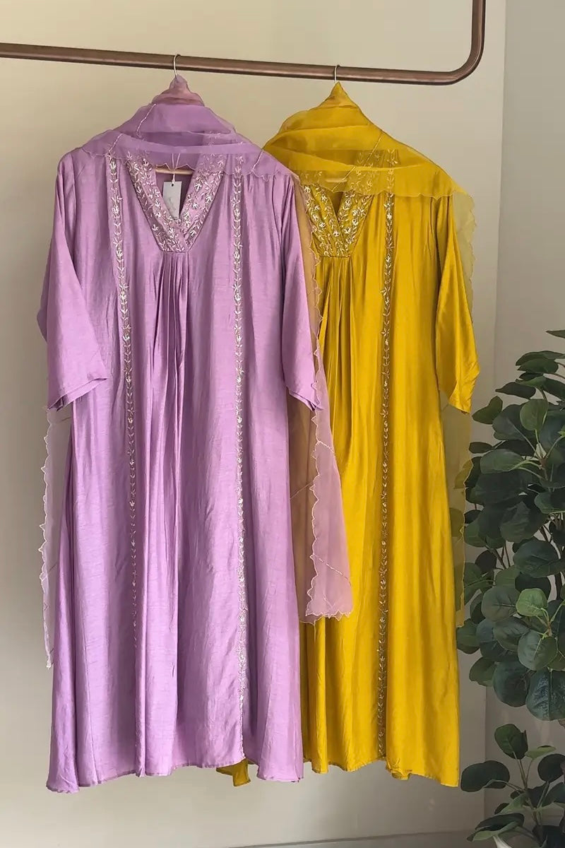 ✨Eira- Heavy handwork Dola silk A line kurti set