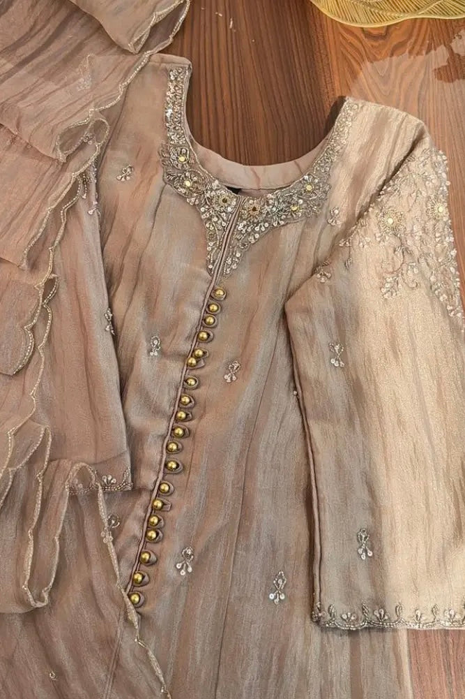 ✨Aiyana- Eid Special Crushed Tissue Heavy Handwork Anarkali Suit