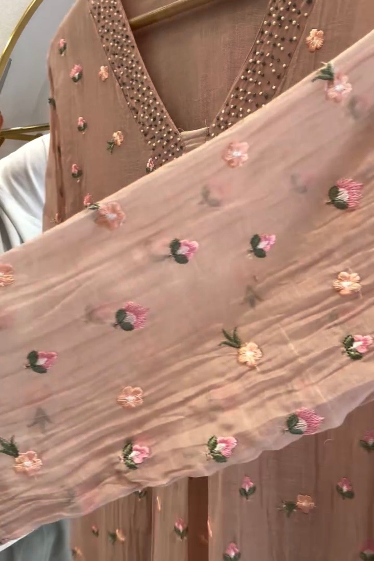 ✨”Aafiya – Premium Mul Chanderi Floral Handwork A-Line Kurta Set