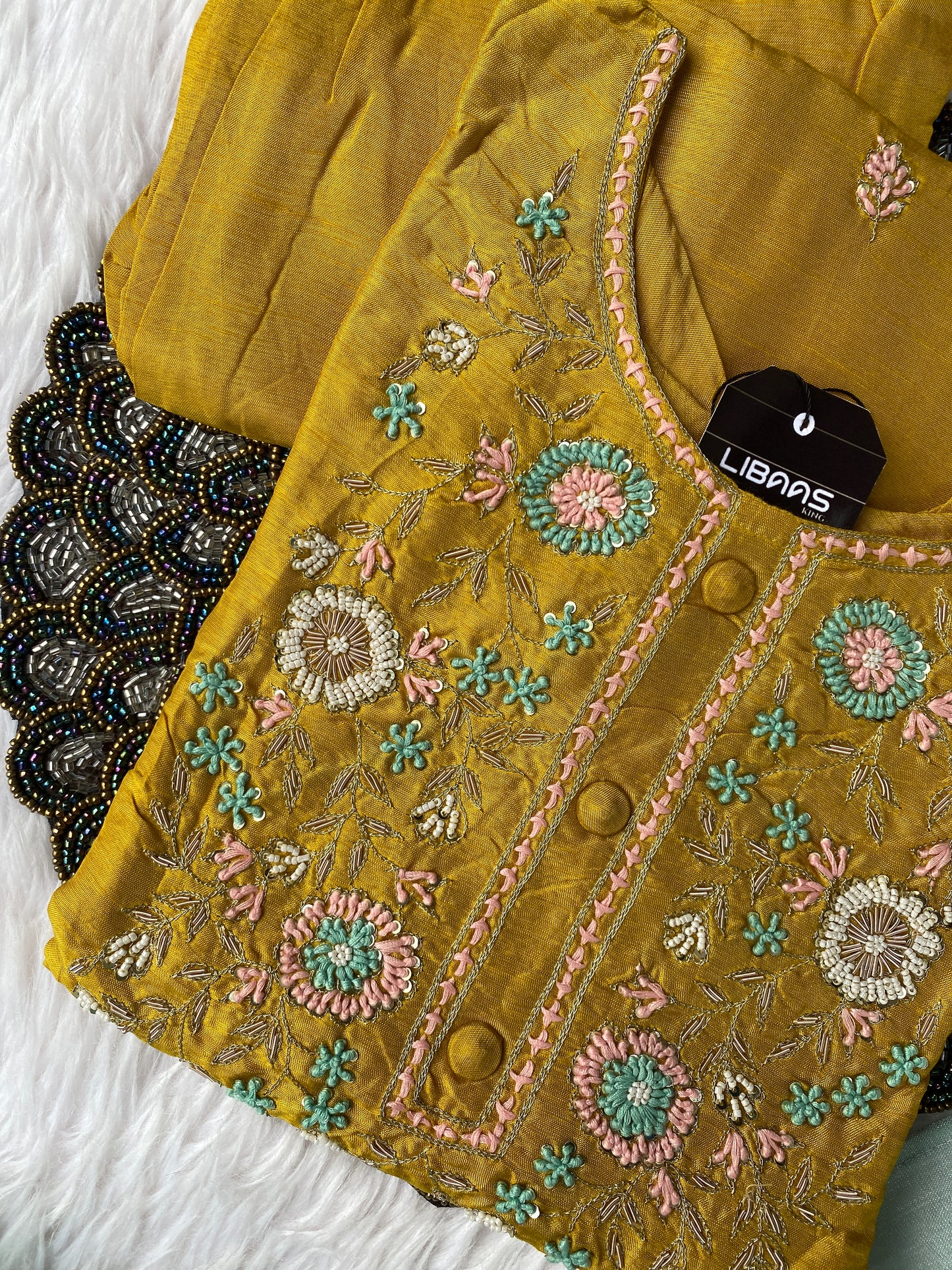 “URVI” Beautiful yellow handwork kurta bottom with lenin dupatta set