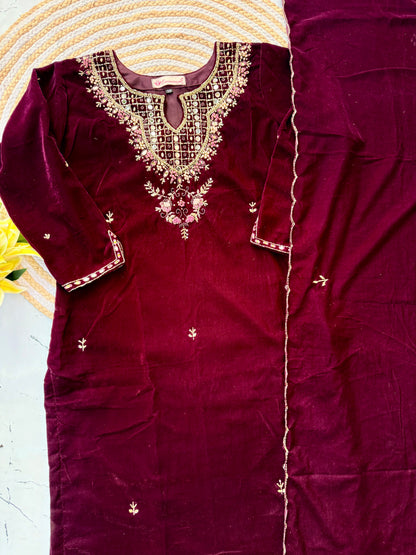 “Jivika” Maroon heavy velvet handwork suit set