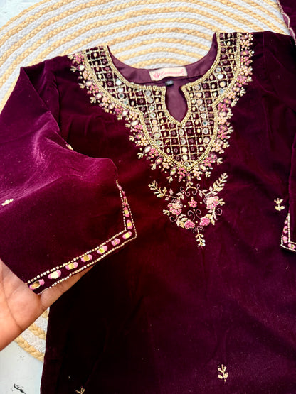 “Jivika” Maroon heavy velvet handwork suit set