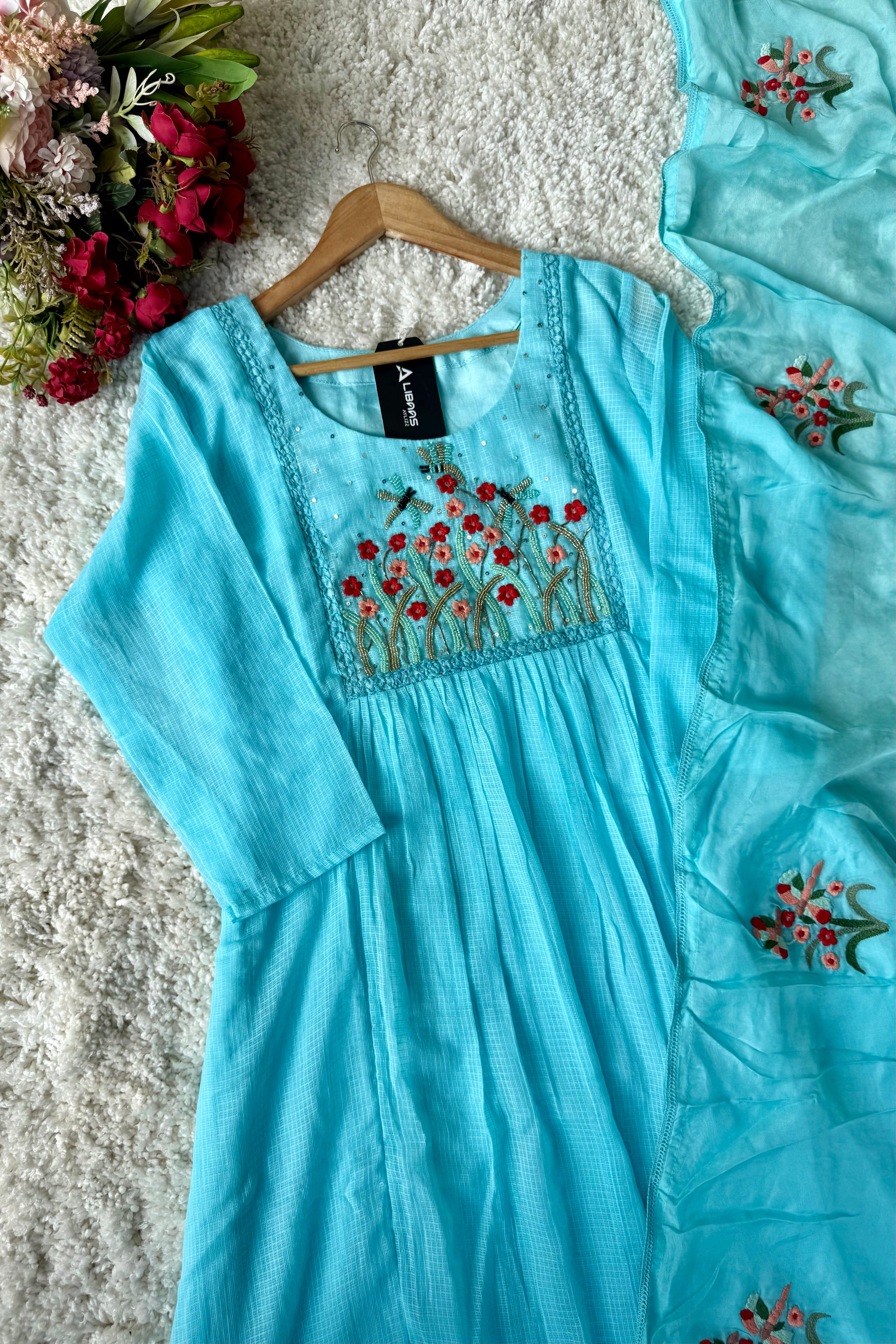 “Doria” Premium Kota Embroidered Anarkali Kurta Set