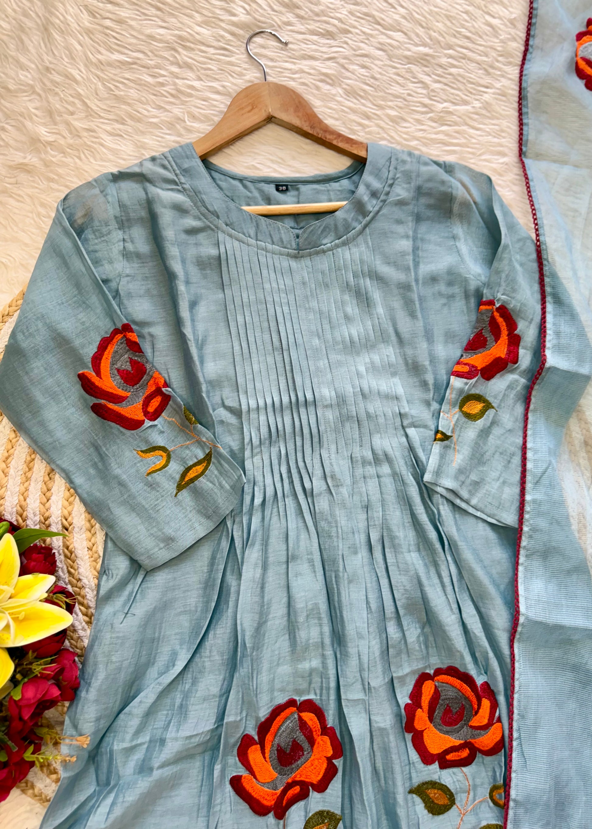“MAHA” Beautiful Mul Chanderi anarkali kurti set