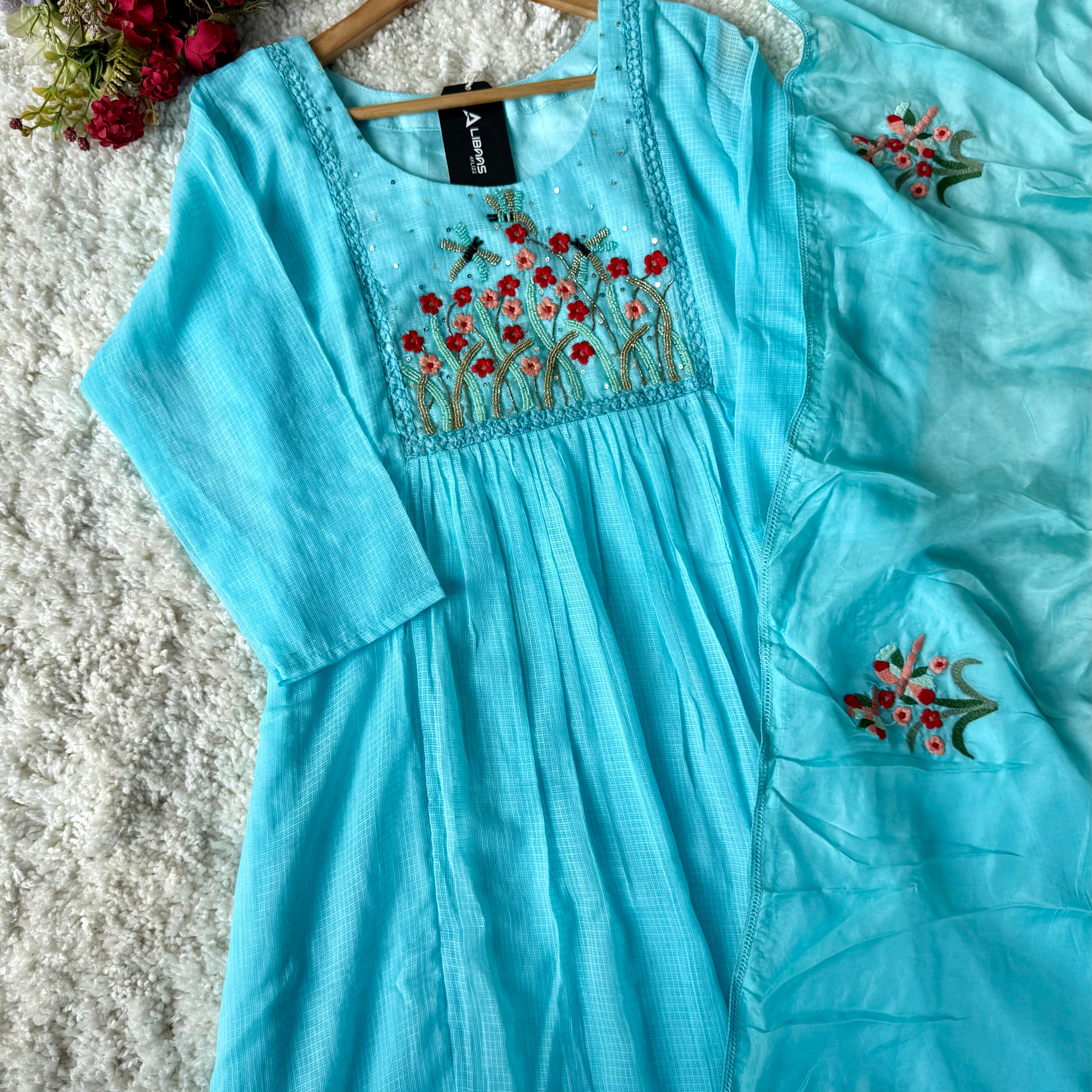 “Doria” Premium Kota Embroidered Anarkali Kurta Set