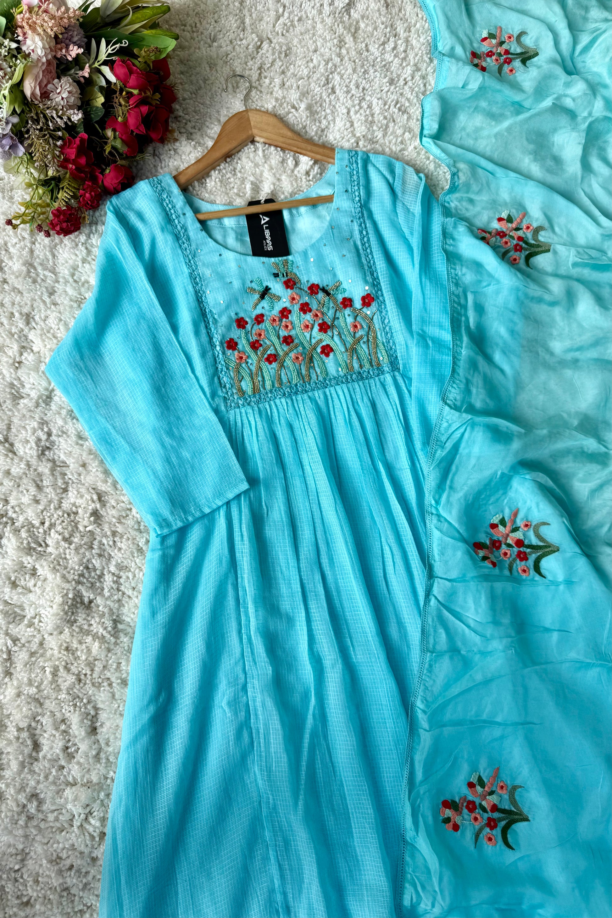 “Doria” Premium Kota Embroidered Anarkali Kurta Set