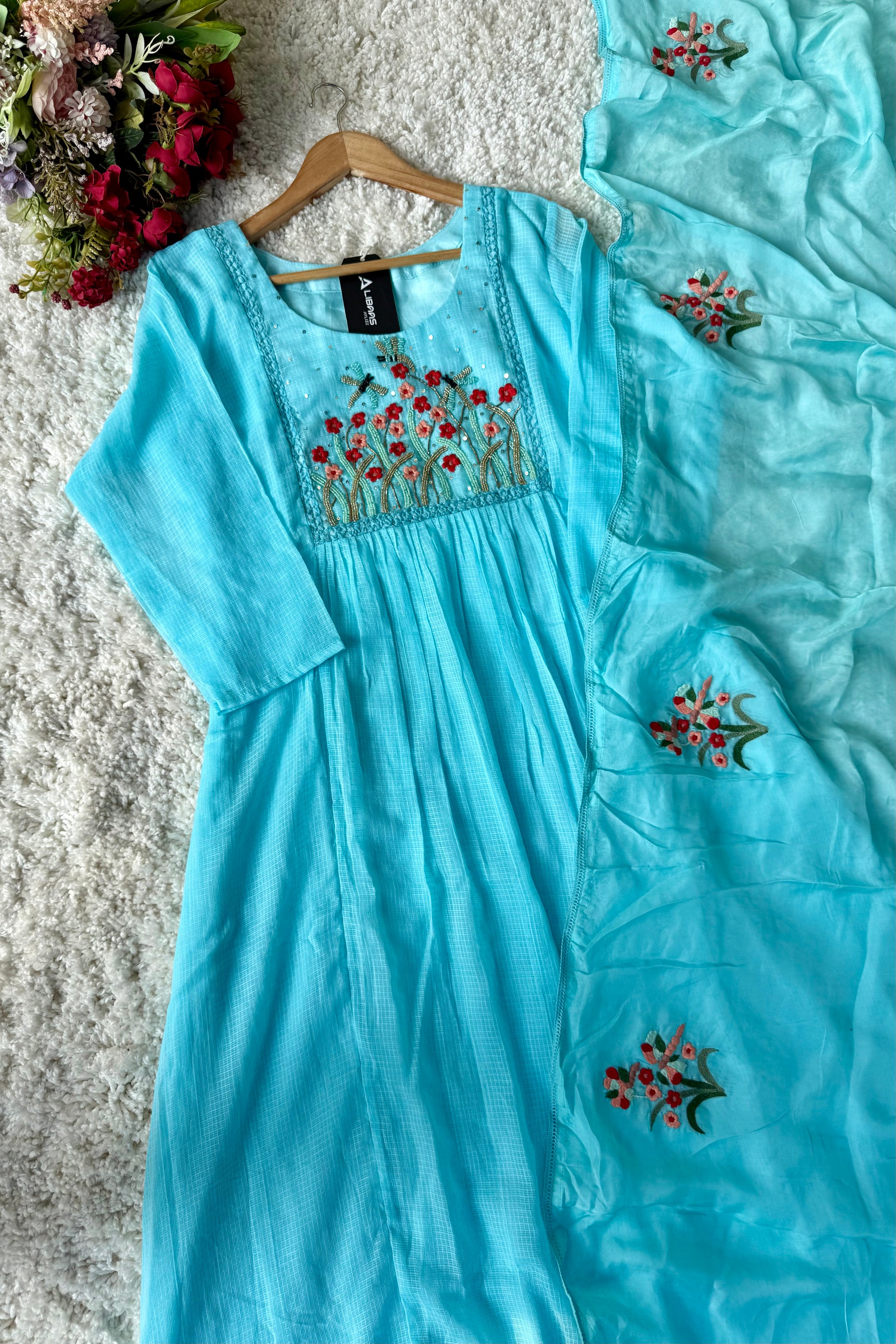 “Doria” Premium Kota Embroidered Anarkali Kurta Set
