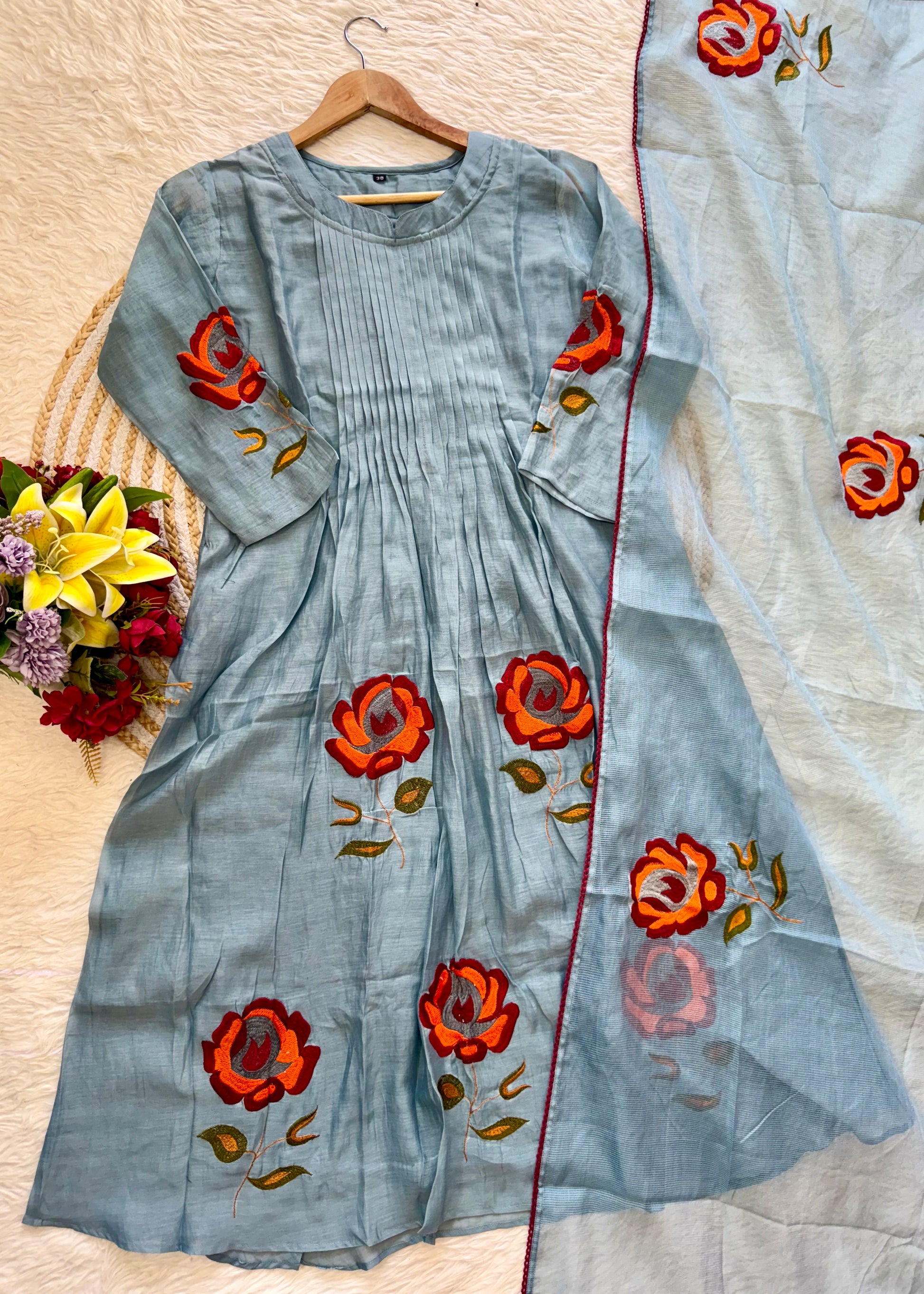 “MAHA” Beautiful Mul Chanderi anarkali kurti set