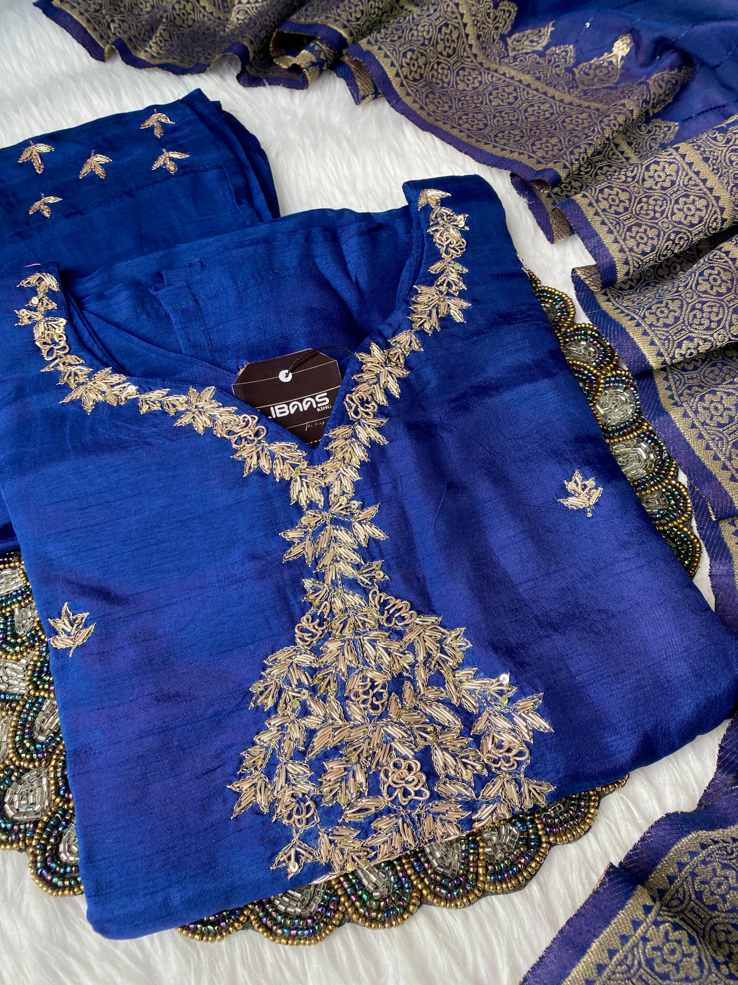 "Khushali" Silver zardozi work dola silk set