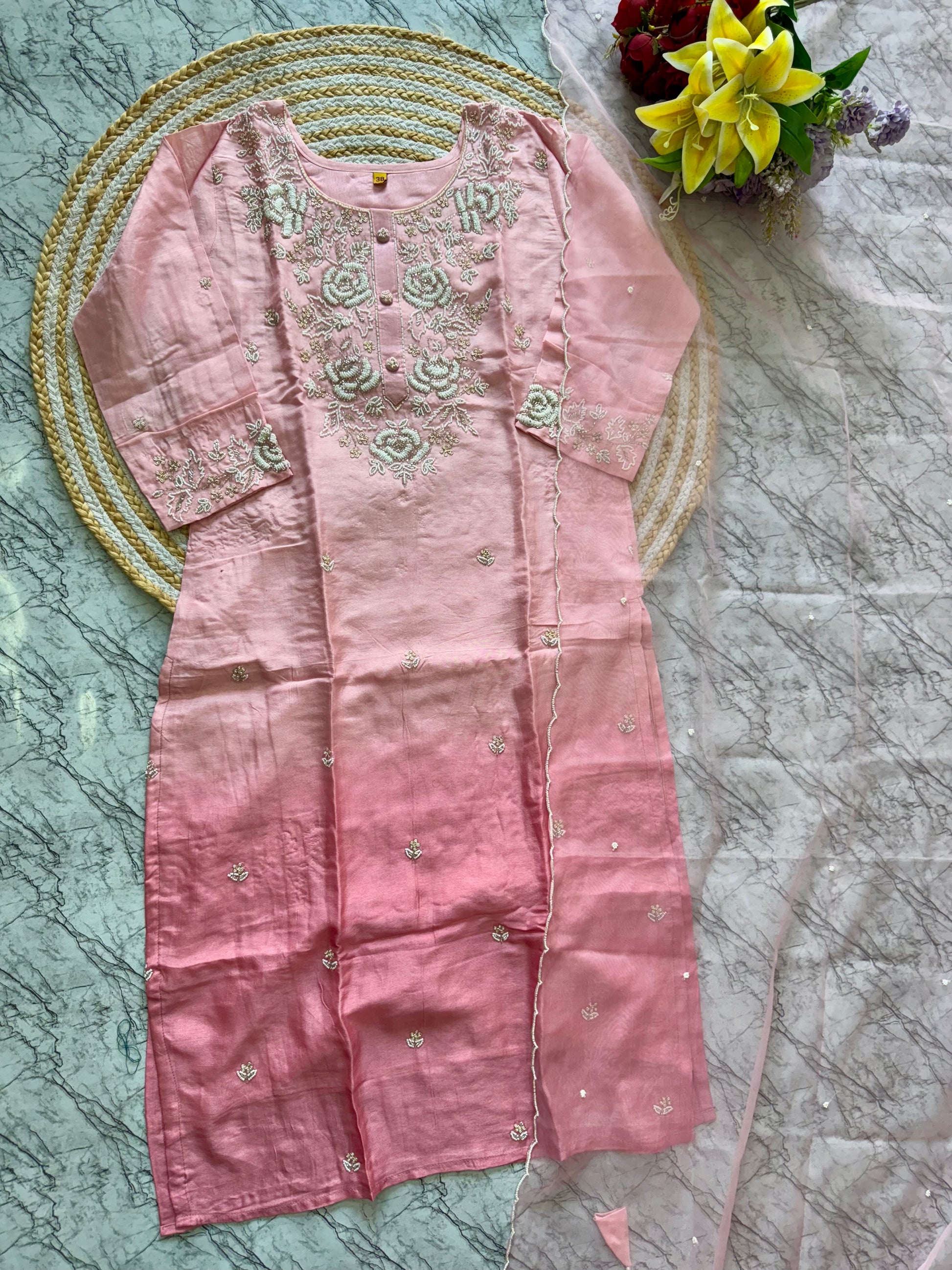 “Ulfat” Tissue silk pink shade party wear suit set