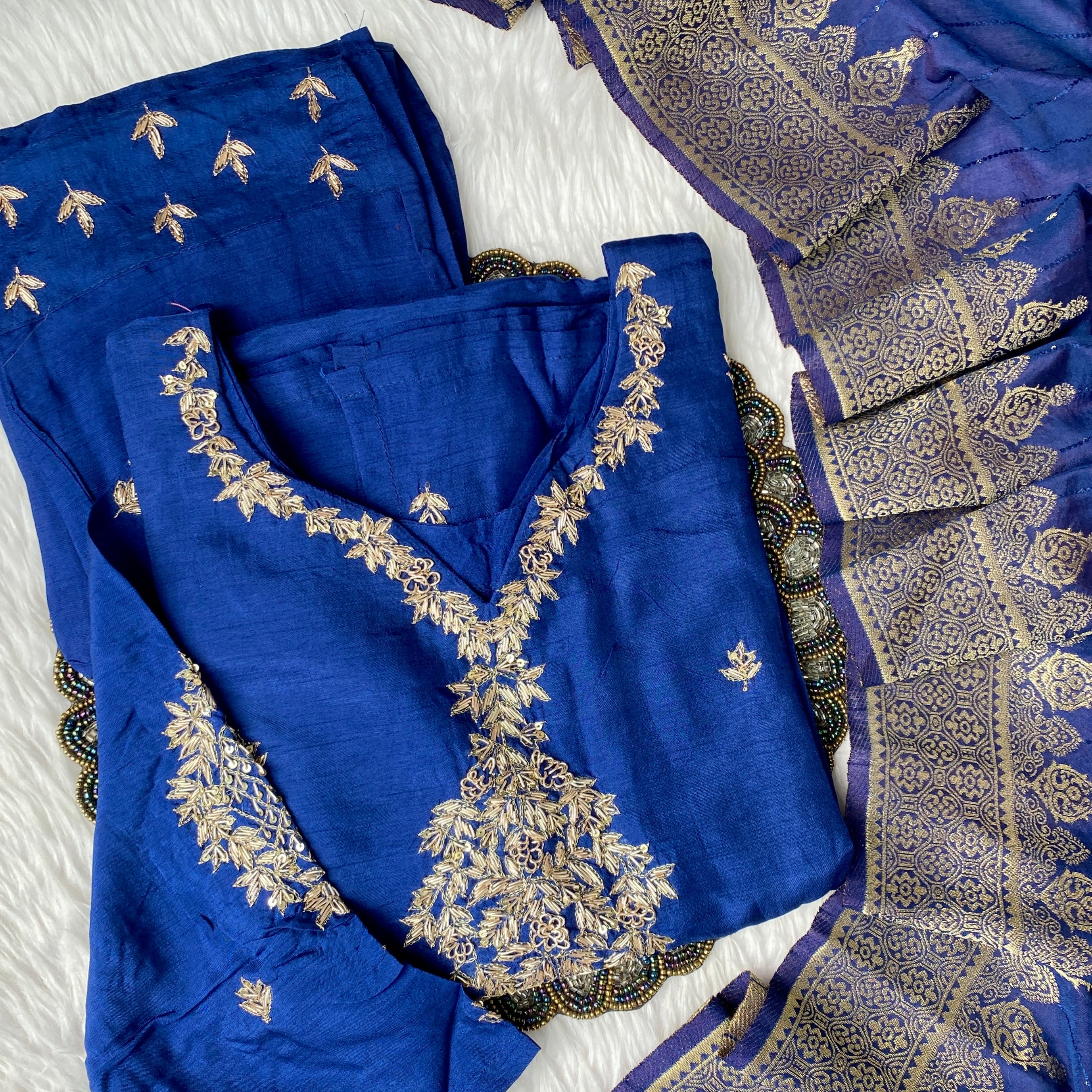 "Khushali" Silver zardozi work dola silk set