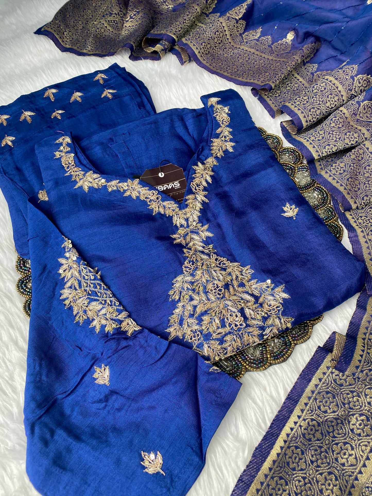 "Khushali" Silver zardozi work dola silk set