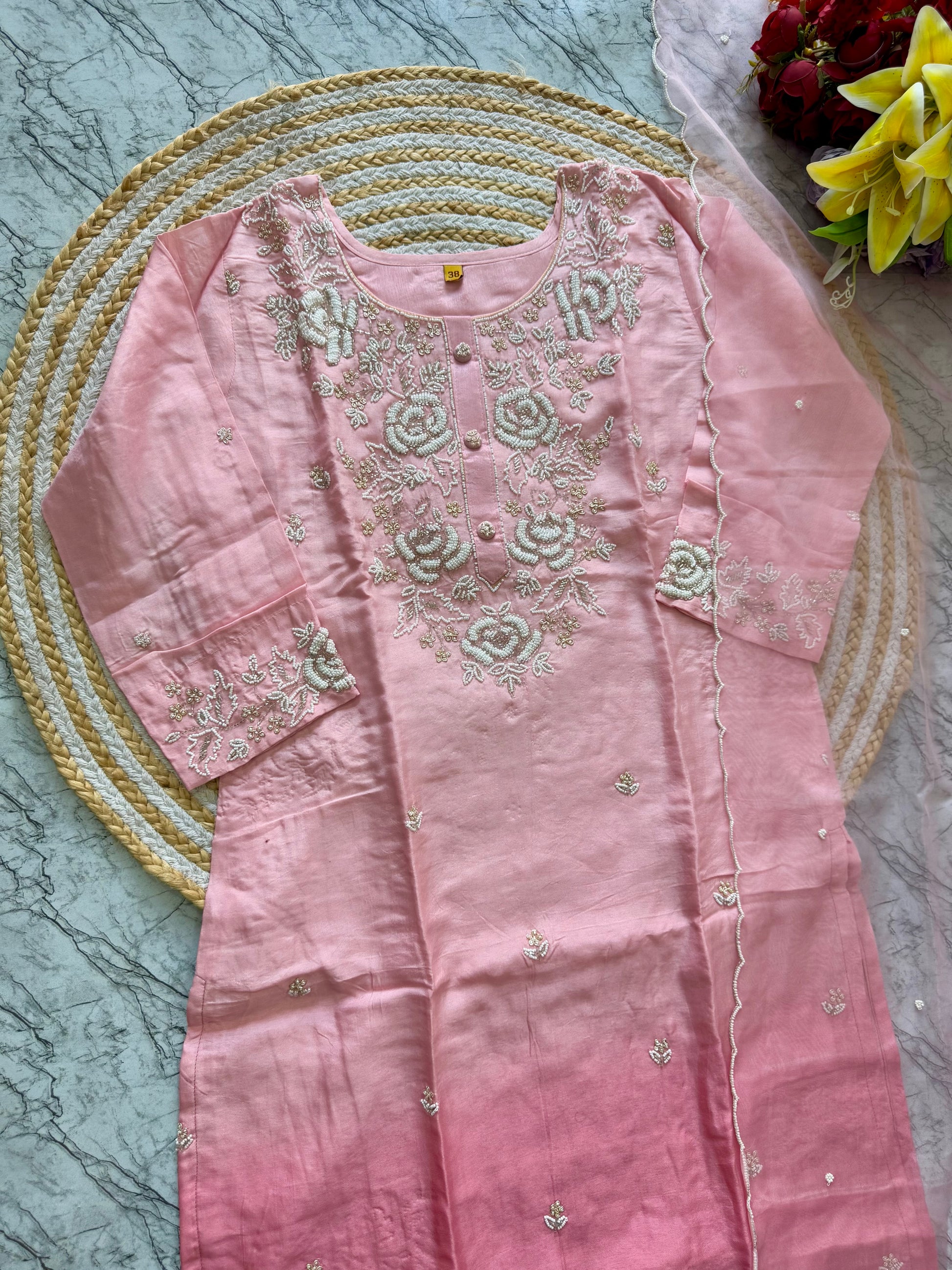 “Ulfat” Tissue silk pink shade party wear suit set