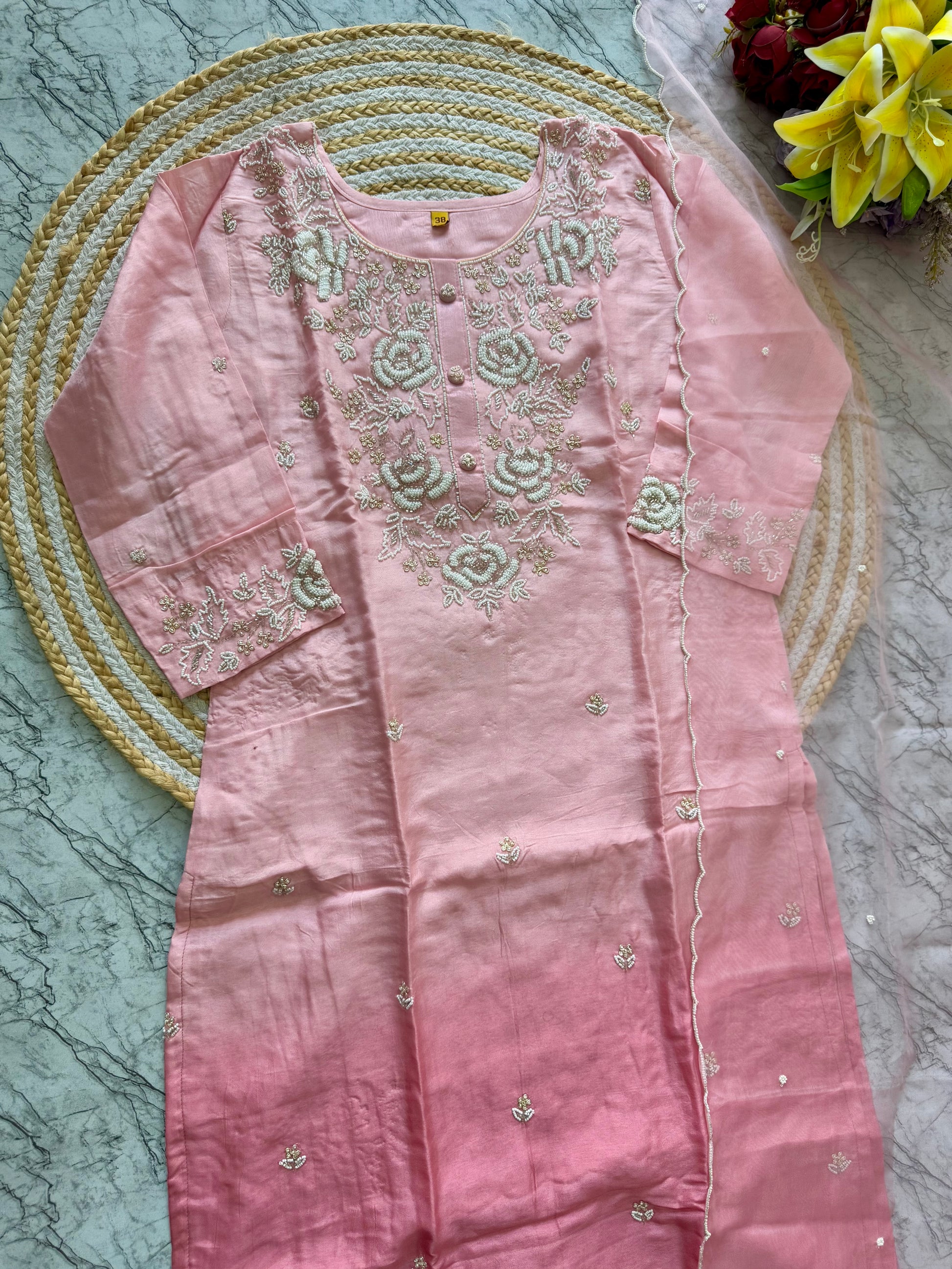 “Ulfat” Tissue silk pink shade party wear suit set