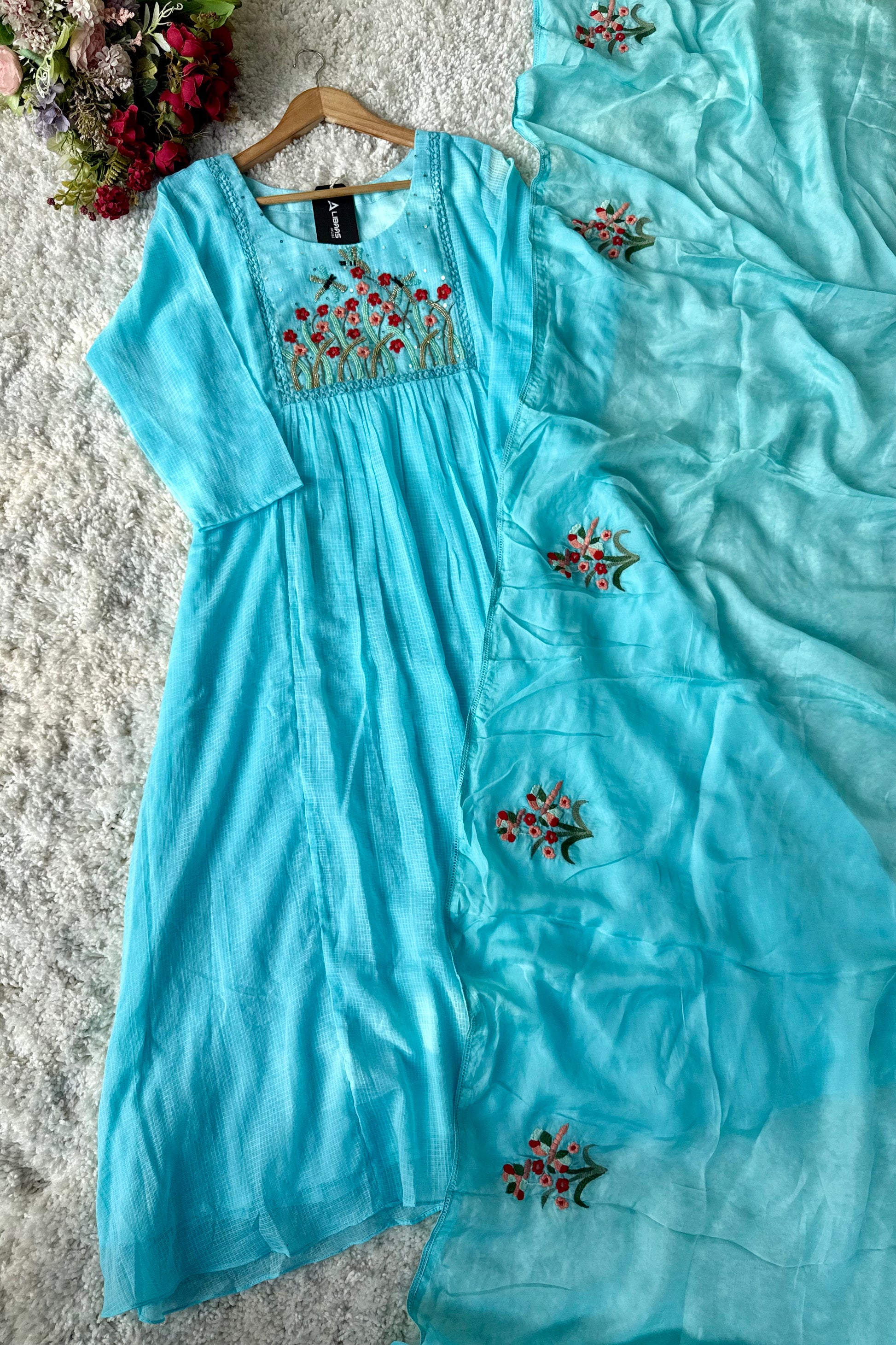 “Doria” Premium Kota Embroidered Anarkali Kurta Set