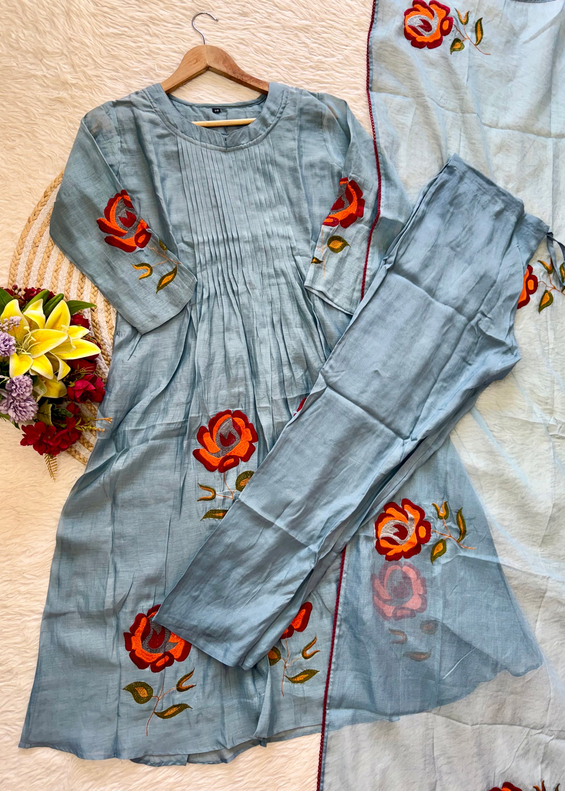 “MAHA” Beautiful Mul Chanderi anarkali kurti set