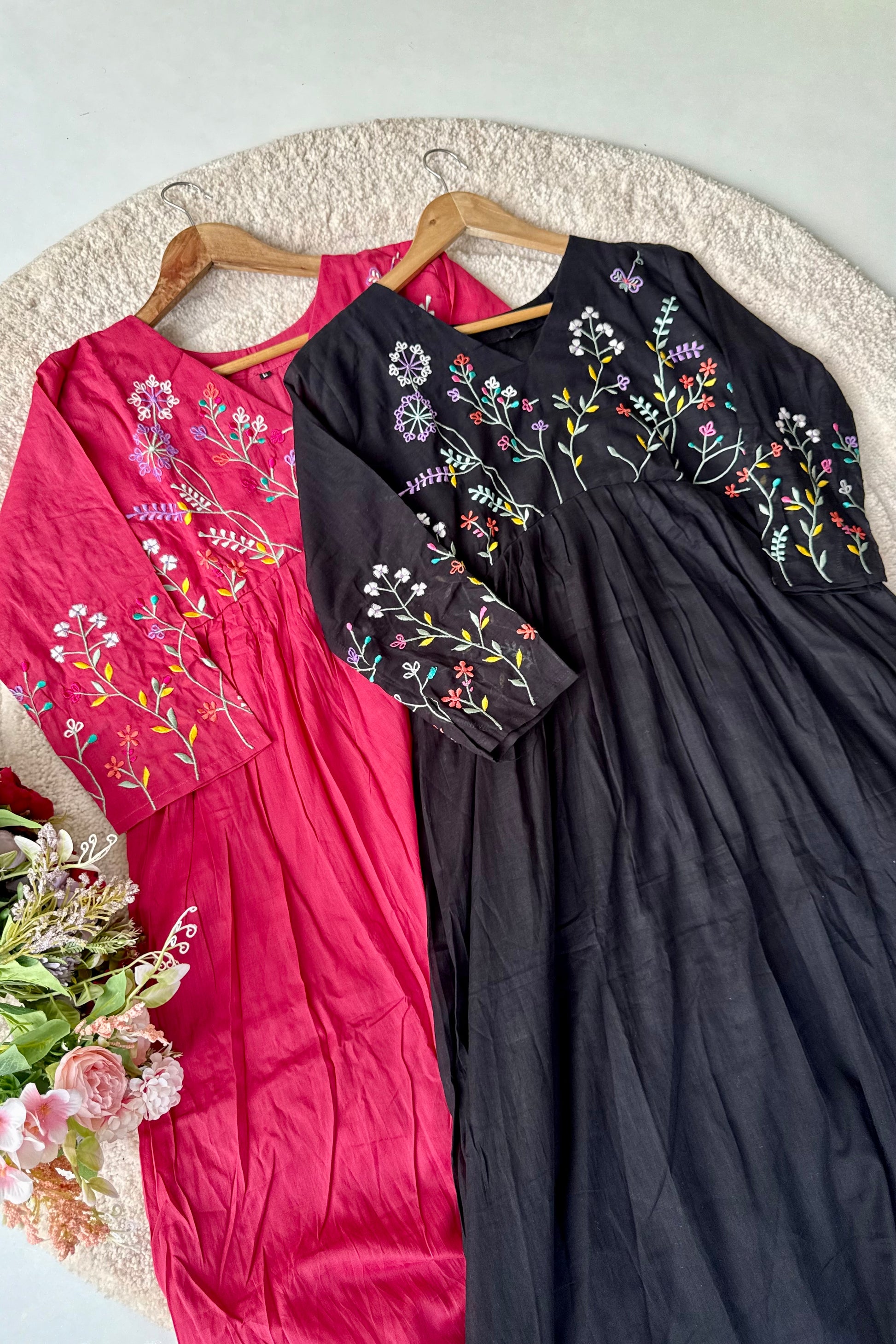 “Ziva” Beautiful Mul Cotton Embroidered Anarkali Kurta Set