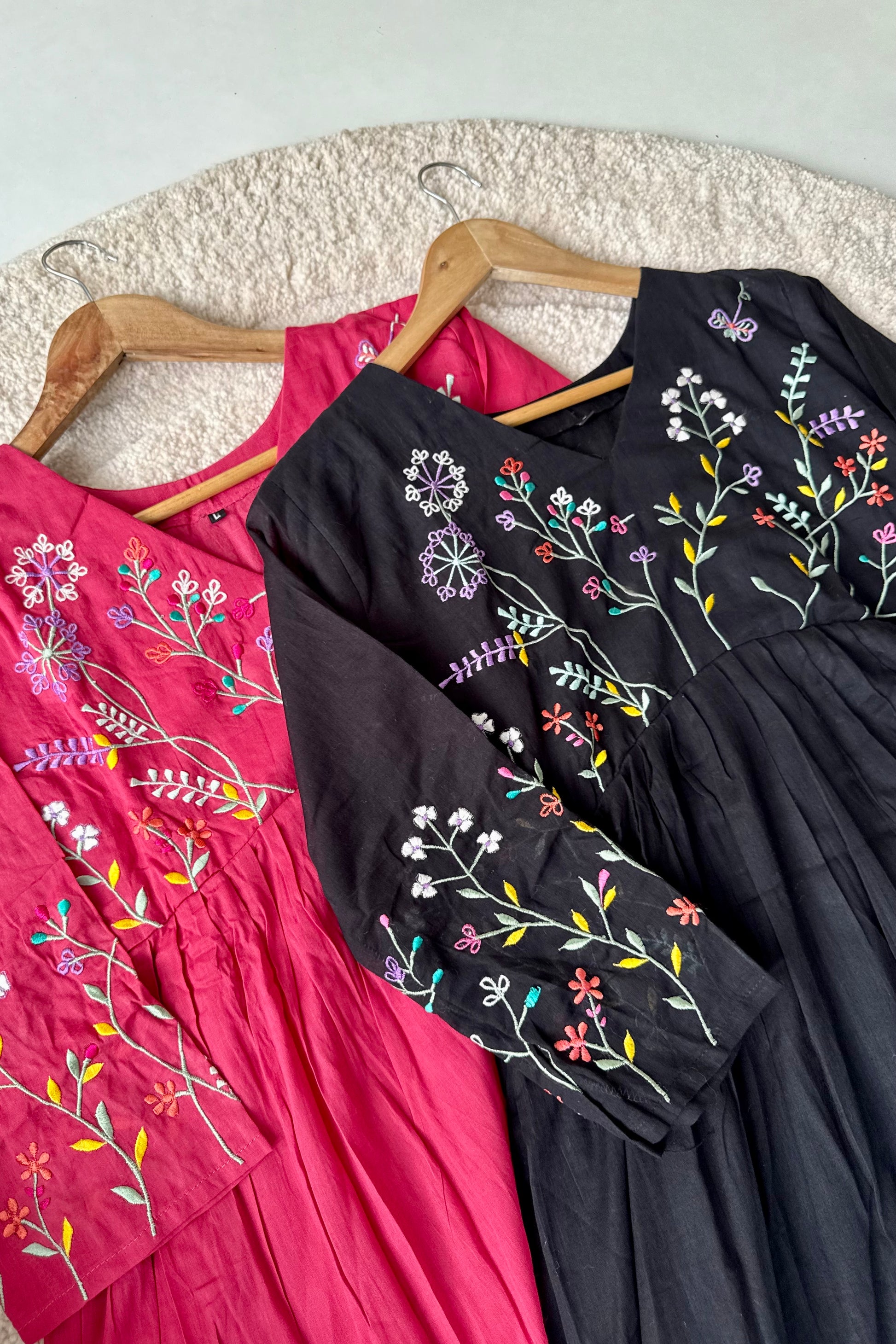 “Ziva” Beautiful Mul Cotton Embroidered Anarkali Kurta Set