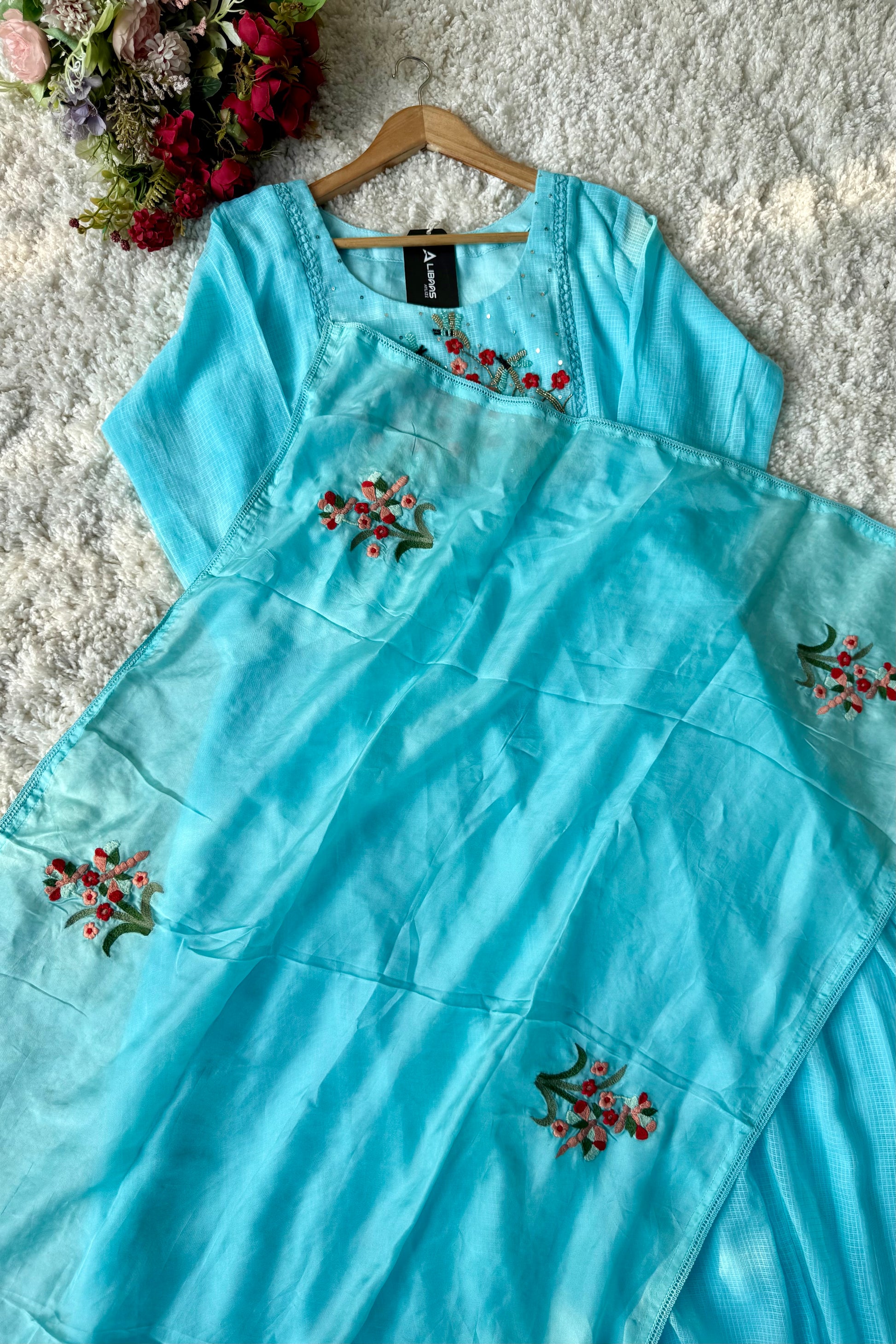 “Doria” Premium Kota Embroidered Anarkali Kurta Set