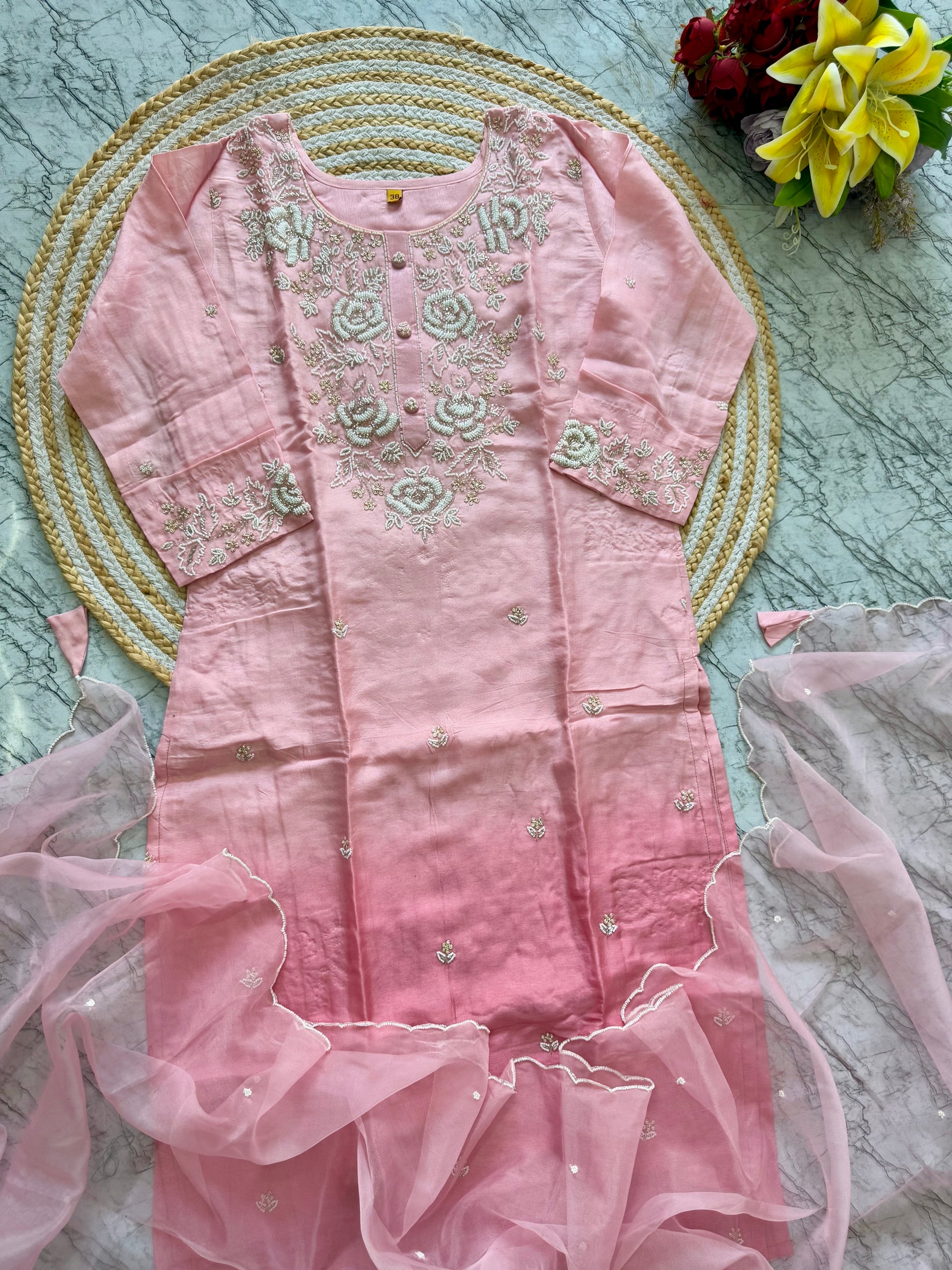 “Ulfat” Tissue silk pink shade party wear suit set