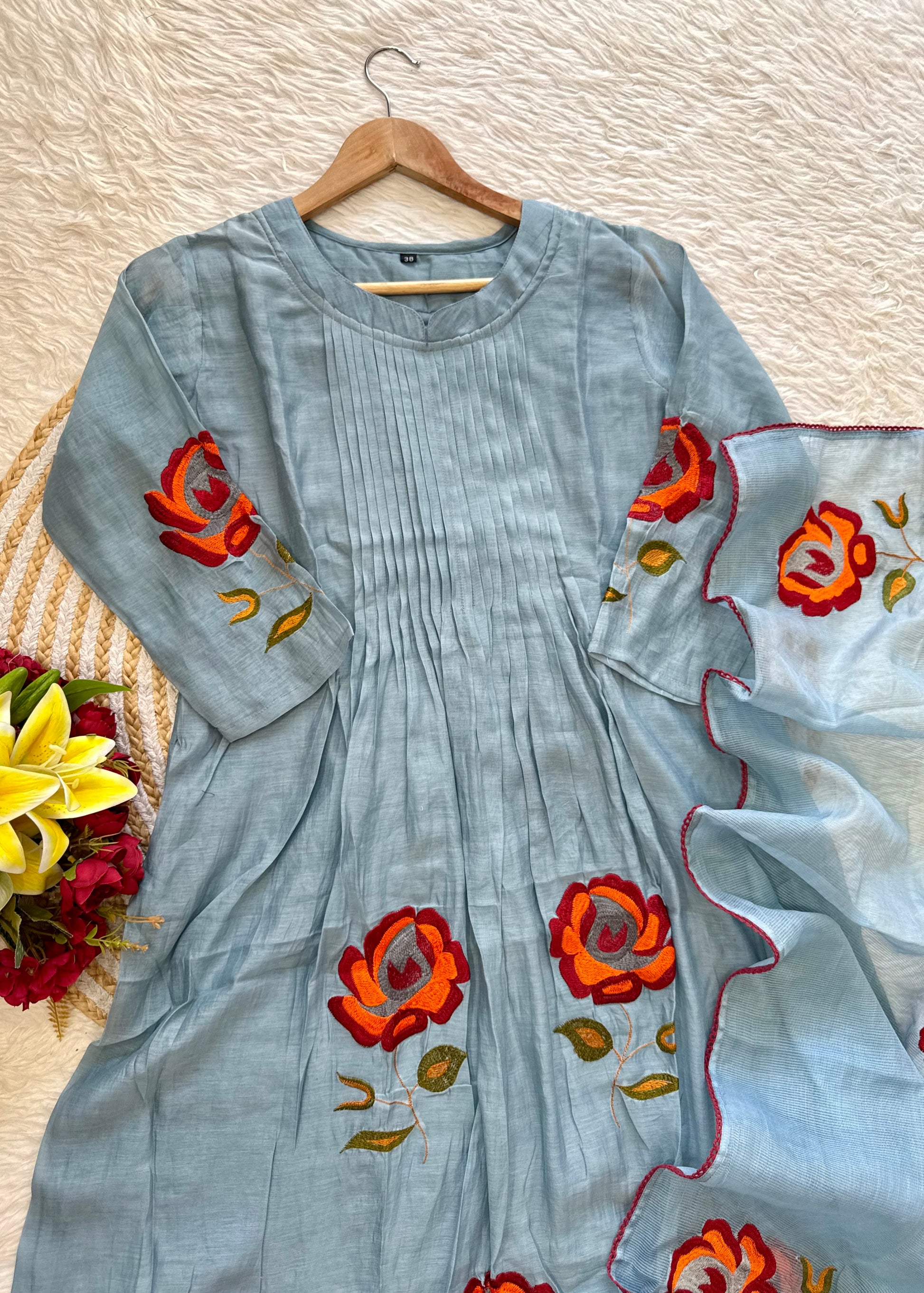 “MAHA” Beautiful Mul Chanderi anarkali kurti set