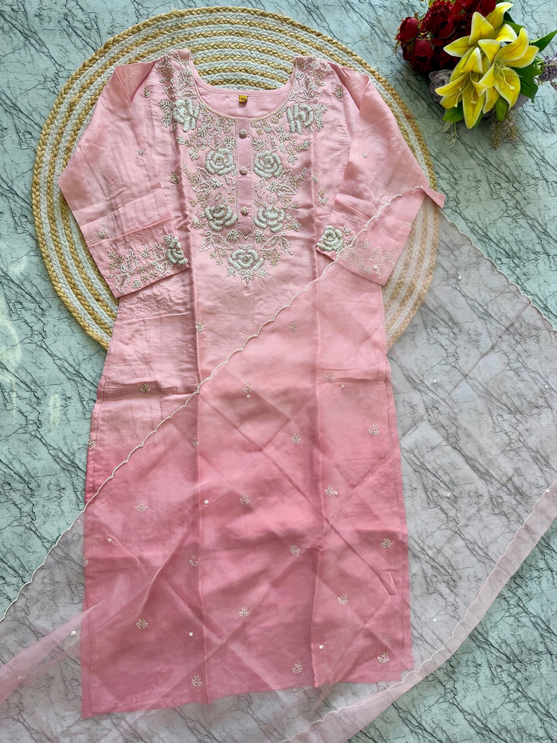 “Ulfat” Tissue silk pink shade party wear suit set