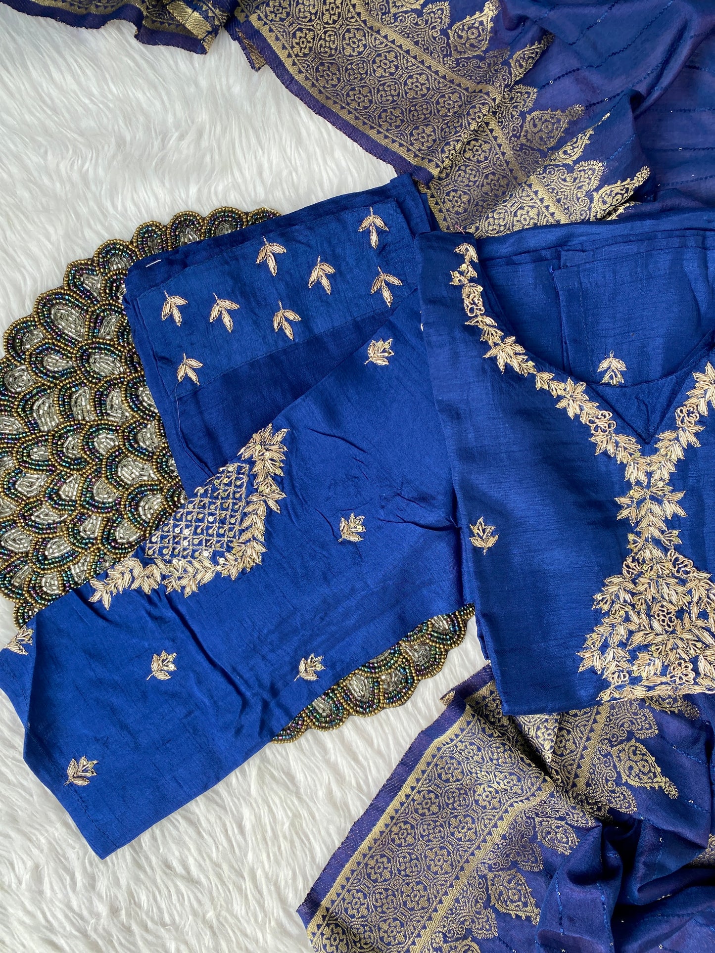 "Khushali" Silver zardozi work dola silk set