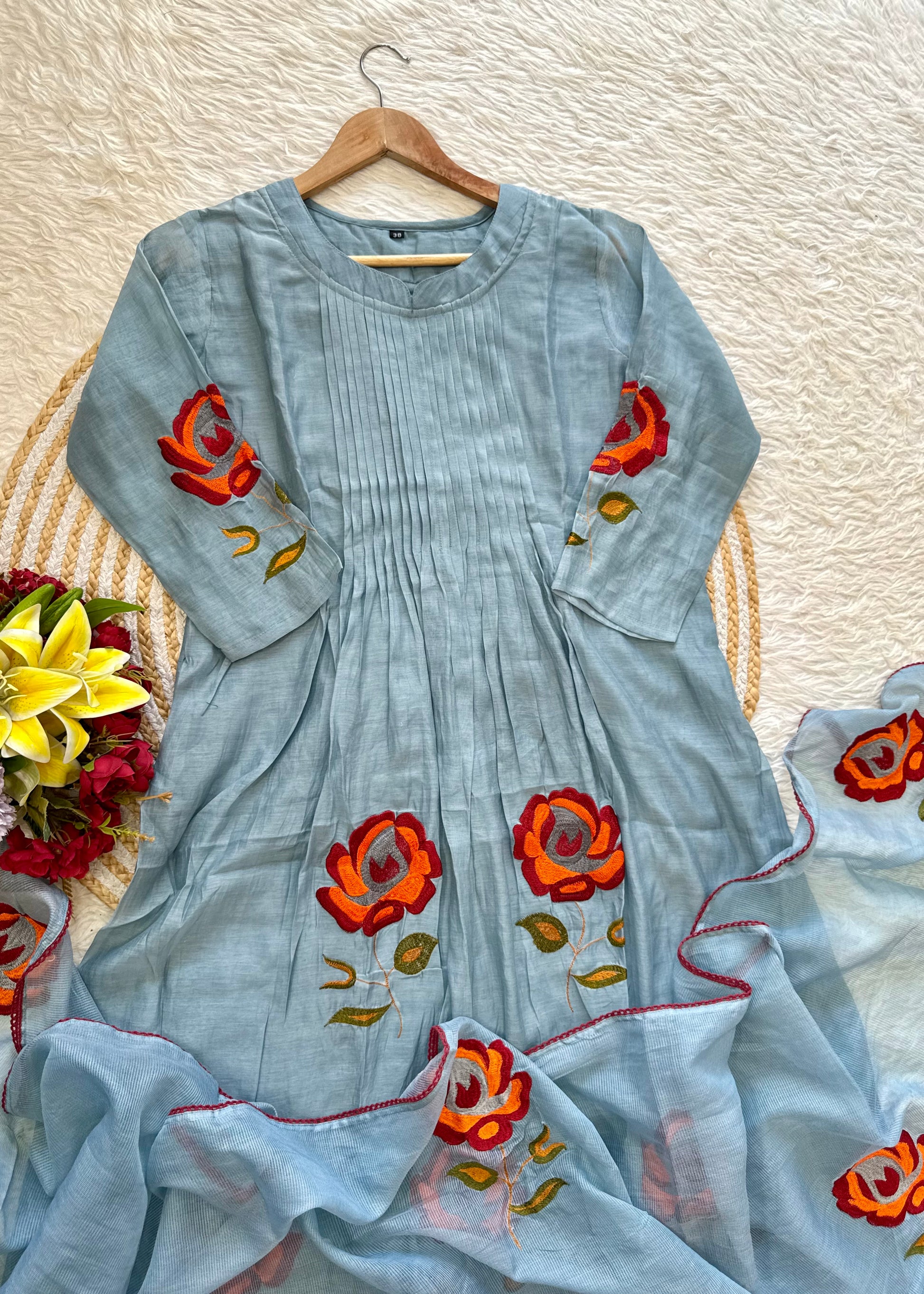 “MAHA” Beautiful Mul Chanderi anarkali kurti set