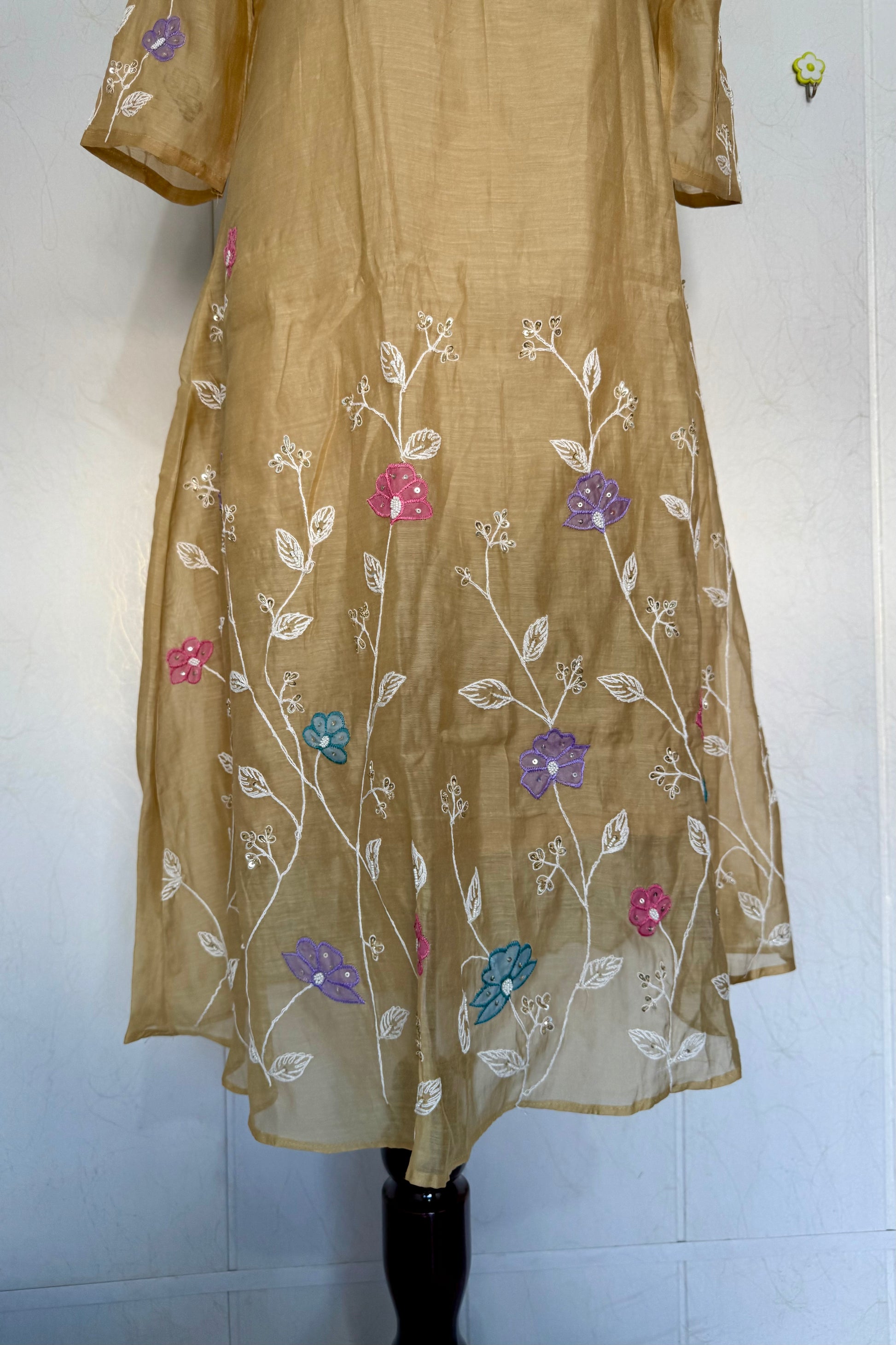 “Thread” Premium Golden Beige Mul Chanderi A Line kurta set