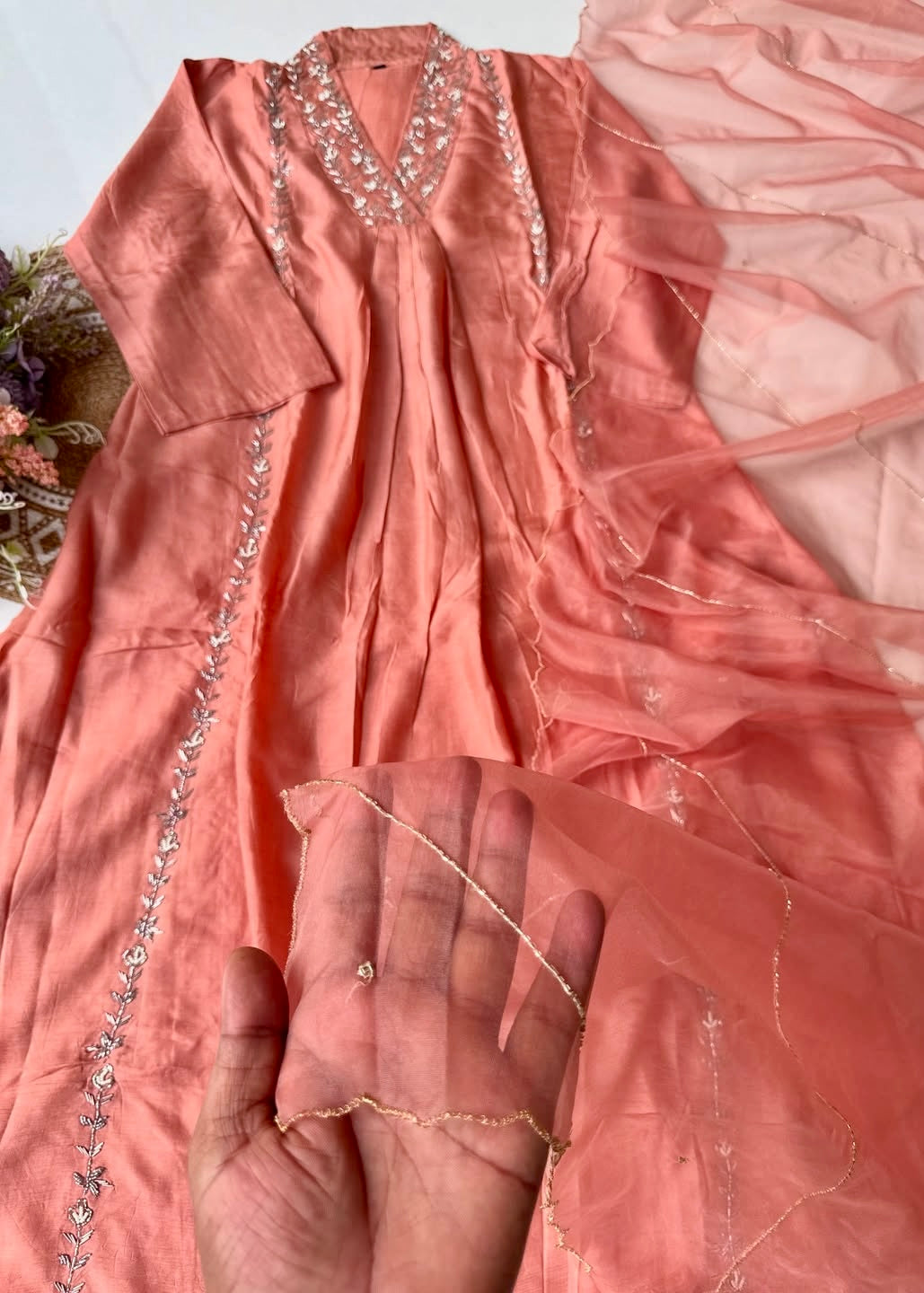 “Eira” Heavy handwork Dola silk A line kurti set 🛍️