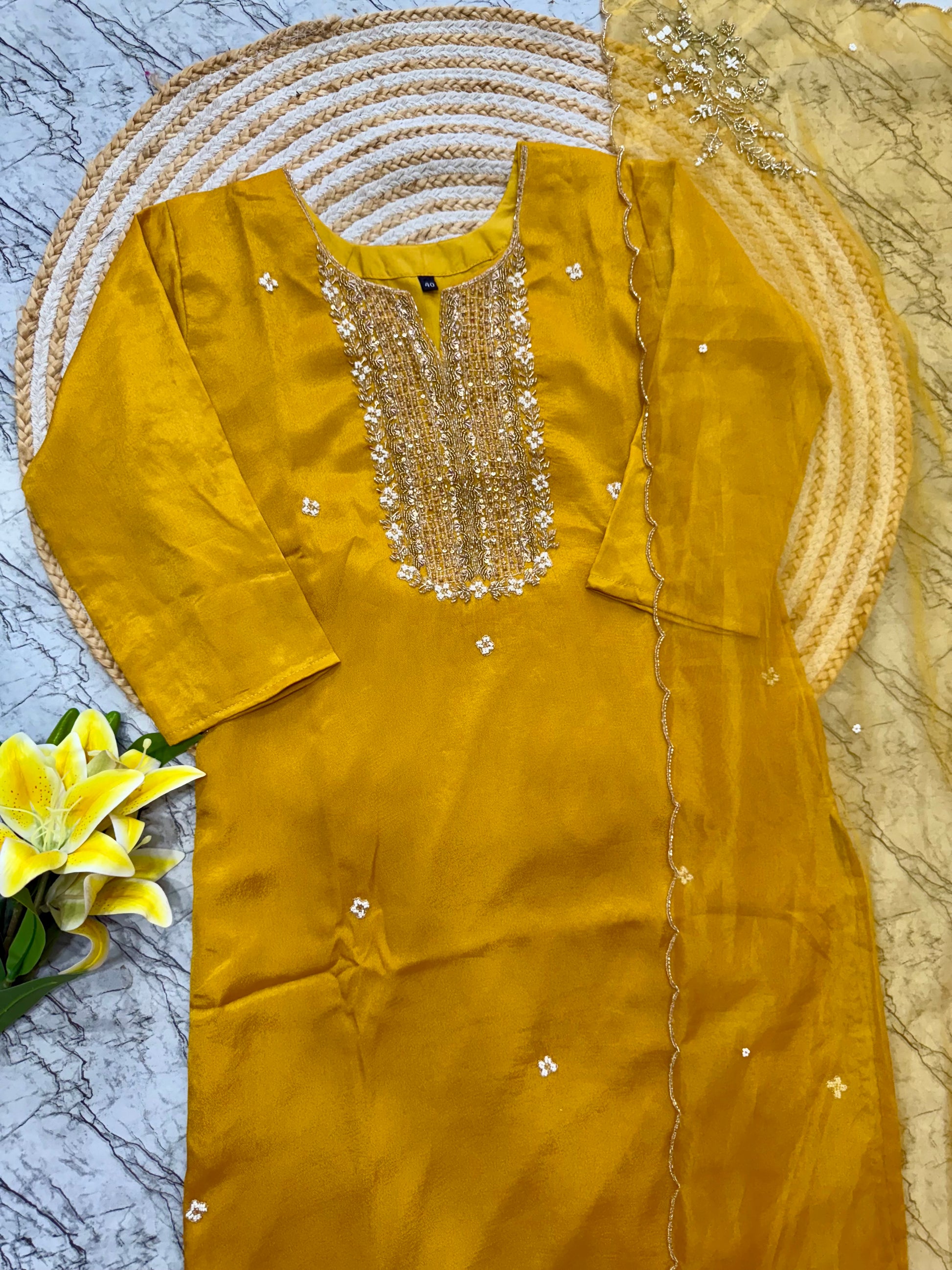 "Furqat" Chinnon silk handcrafted kurti set 🛍️