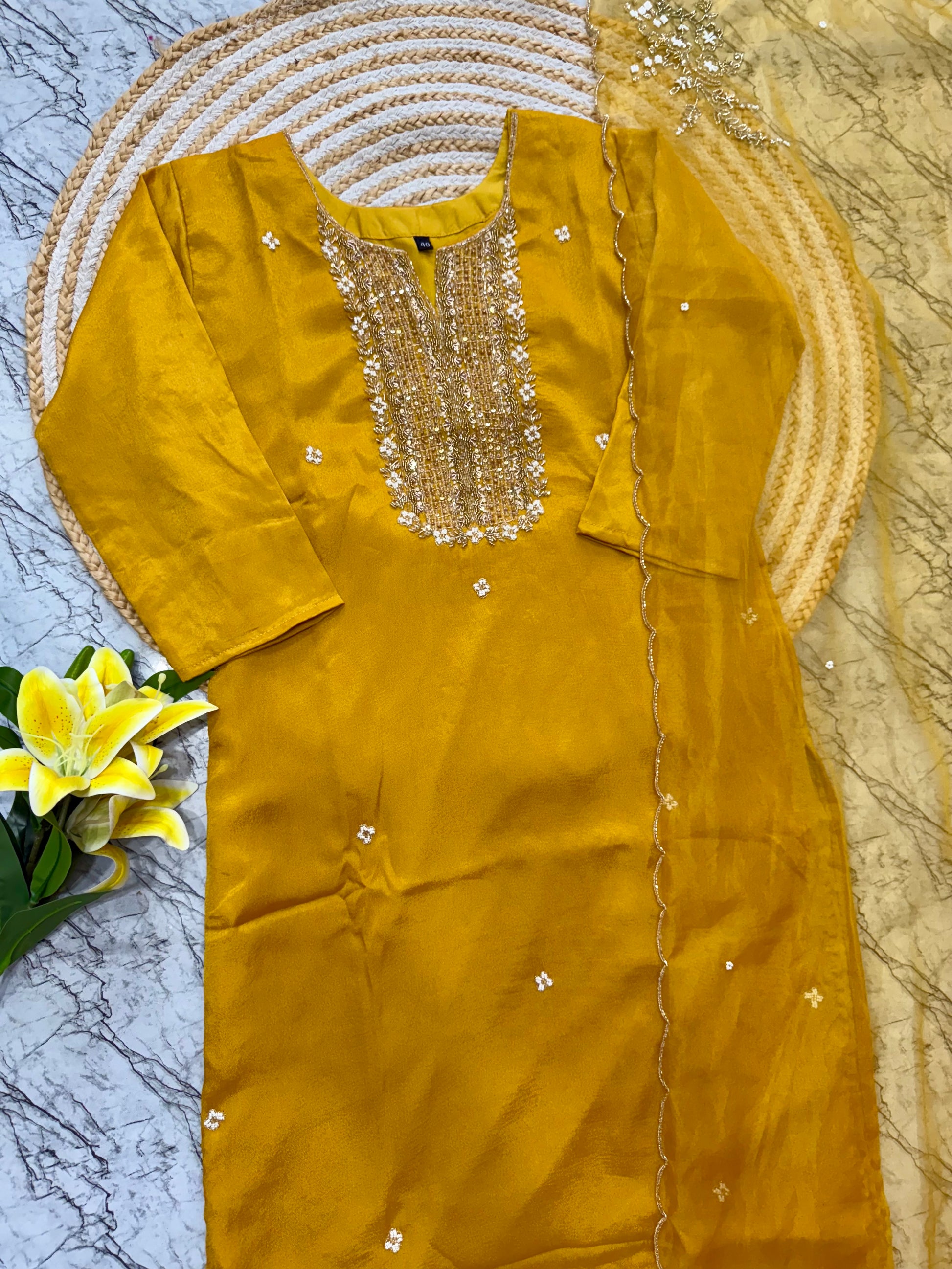 "Furqat" Chinnon silk handcrafted kurti set 🛍️