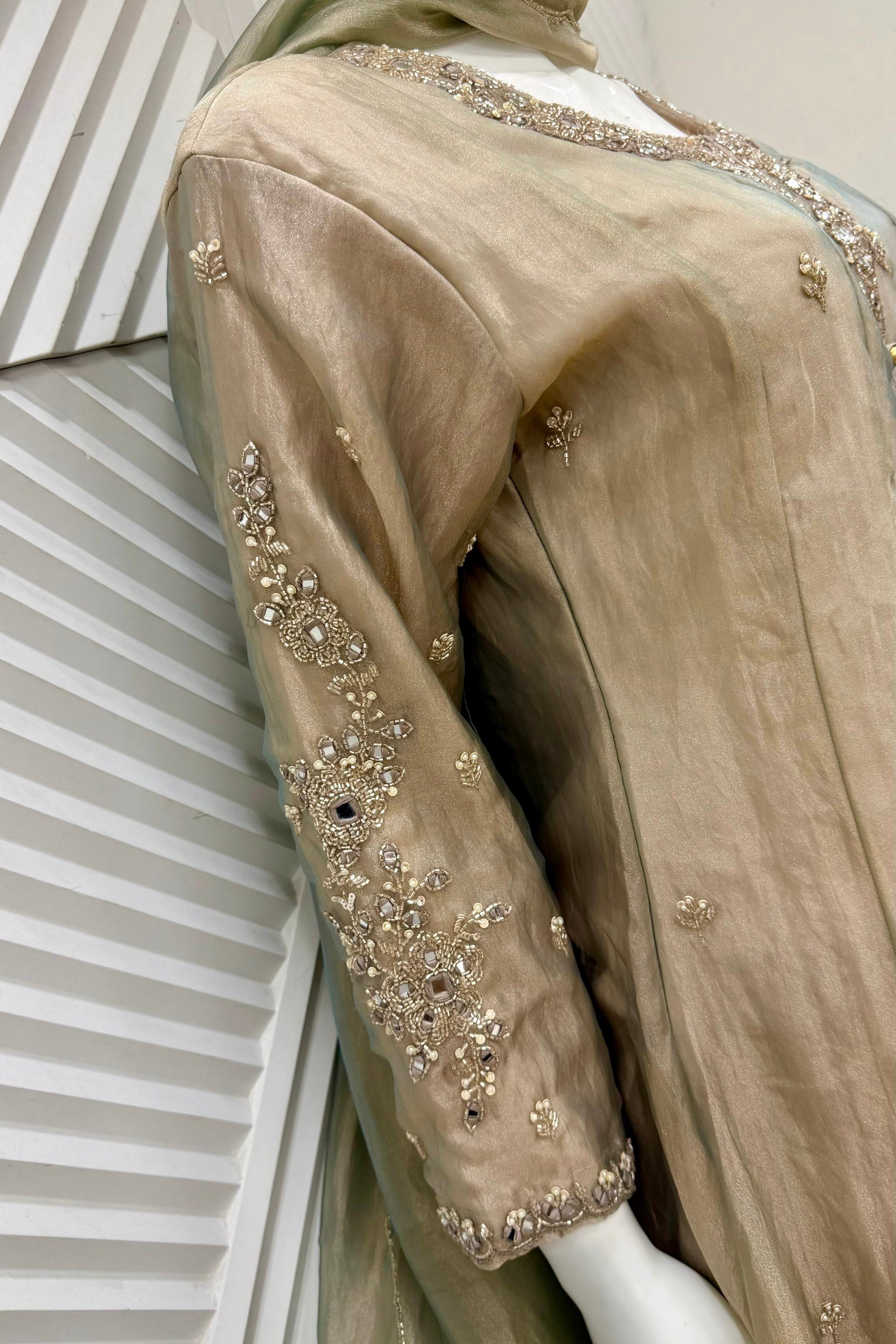 ✨Aiyana- Eid Special Crushed Tissue Heavy Handwork Anarkali Suit